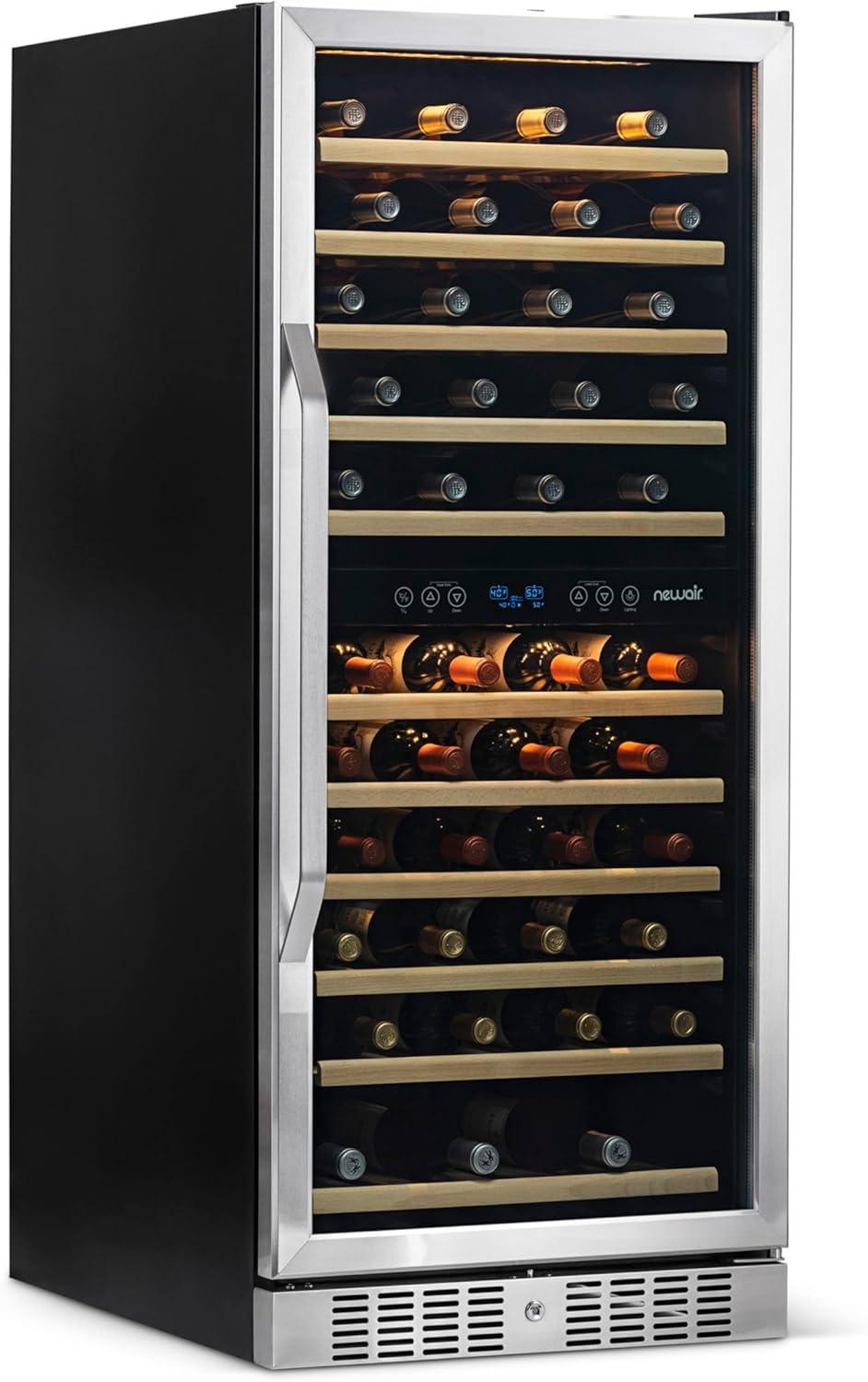 image:imageNewair 24 Wine Cooler Refrigerator Large 116 Bottle Builtin or Freestanding Dual Zone Wine Cellar in Stainless Steel with Precision Thermostat Full Extension Beechwood ShelvesStainless Steel