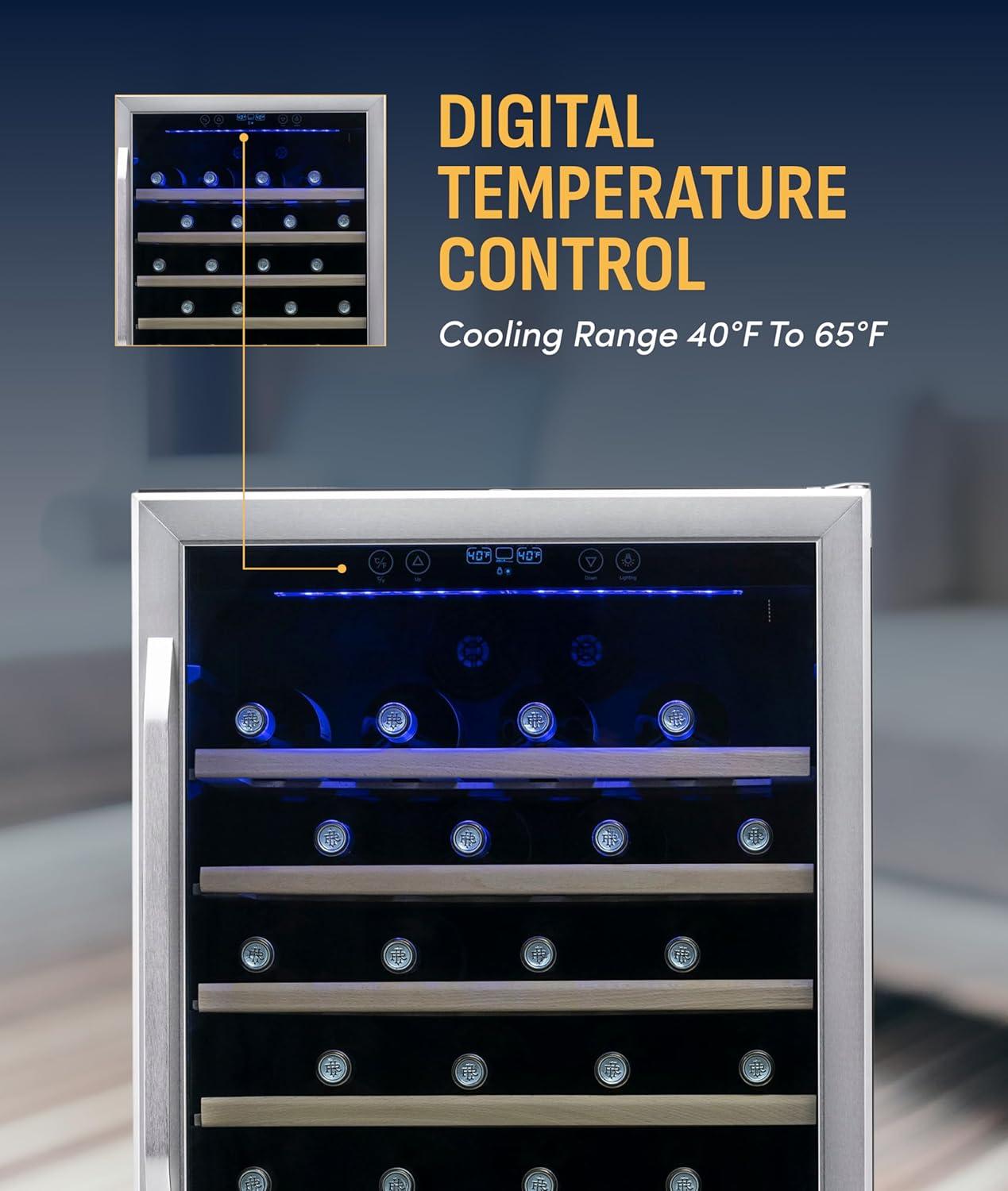 image:imageNewair 24 Wine Cooler Refrigerator Large 116 Bottle Builtin or Freestanding Dual Zone Wine Cellar in Stainless Steel with Precision Thermostat Full Extension Beechwood ShelvesStainless Steel