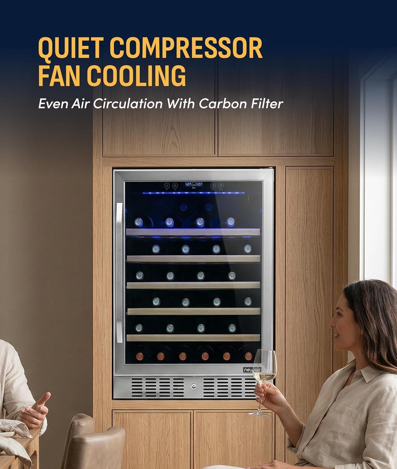 image:imageNewair 24 Wine Cooler Refrigerator Large 116 Bottle Builtin or Freestanding Dual Zone Wine Cellar in Stainless Steel with Precision Thermostat Full Extension Beechwood ShelvesStainless Steel