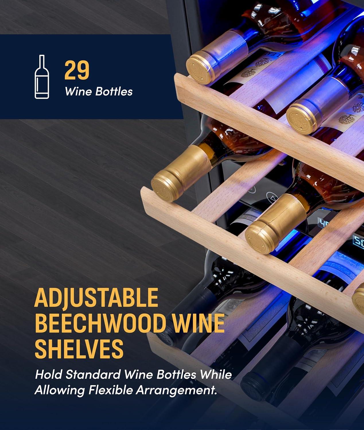 image:imageNewair 24 Wine Cooler Refrigerator Large 116 Bottle Builtin or Freestanding Dual Zone Wine Cellar in Stainless Steel with Precision Thermostat Full Extension Beechwood ShelvesStainless Steel