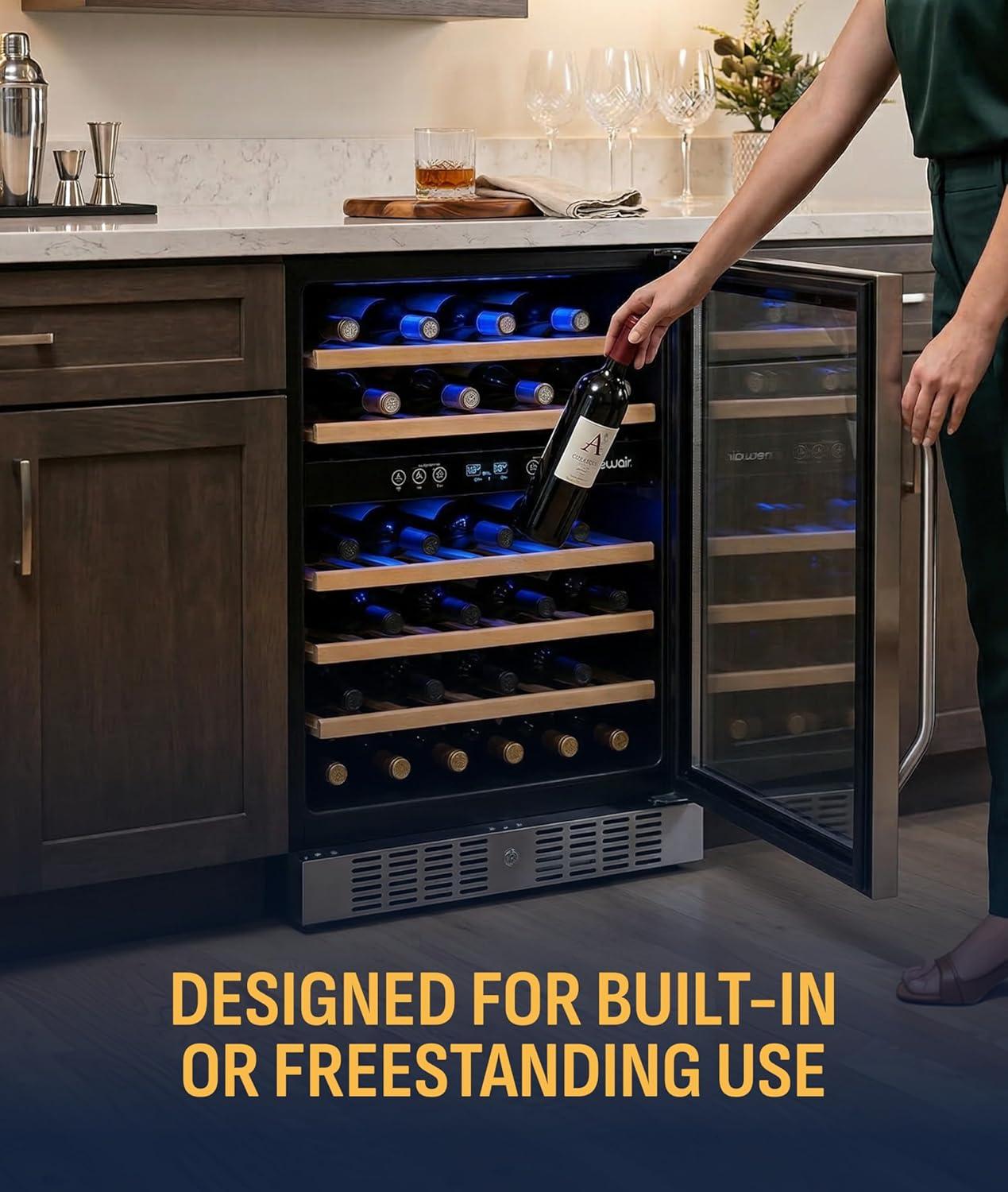 image:imageNewair 24 Wine Cooler Refrigerator Large 116 Bottle Builtin or Freestanding Dual Zone Wine Cellar in Stainless Steel with Precision Thermostat Full Extension Beechwood ShelvesStainless Steel