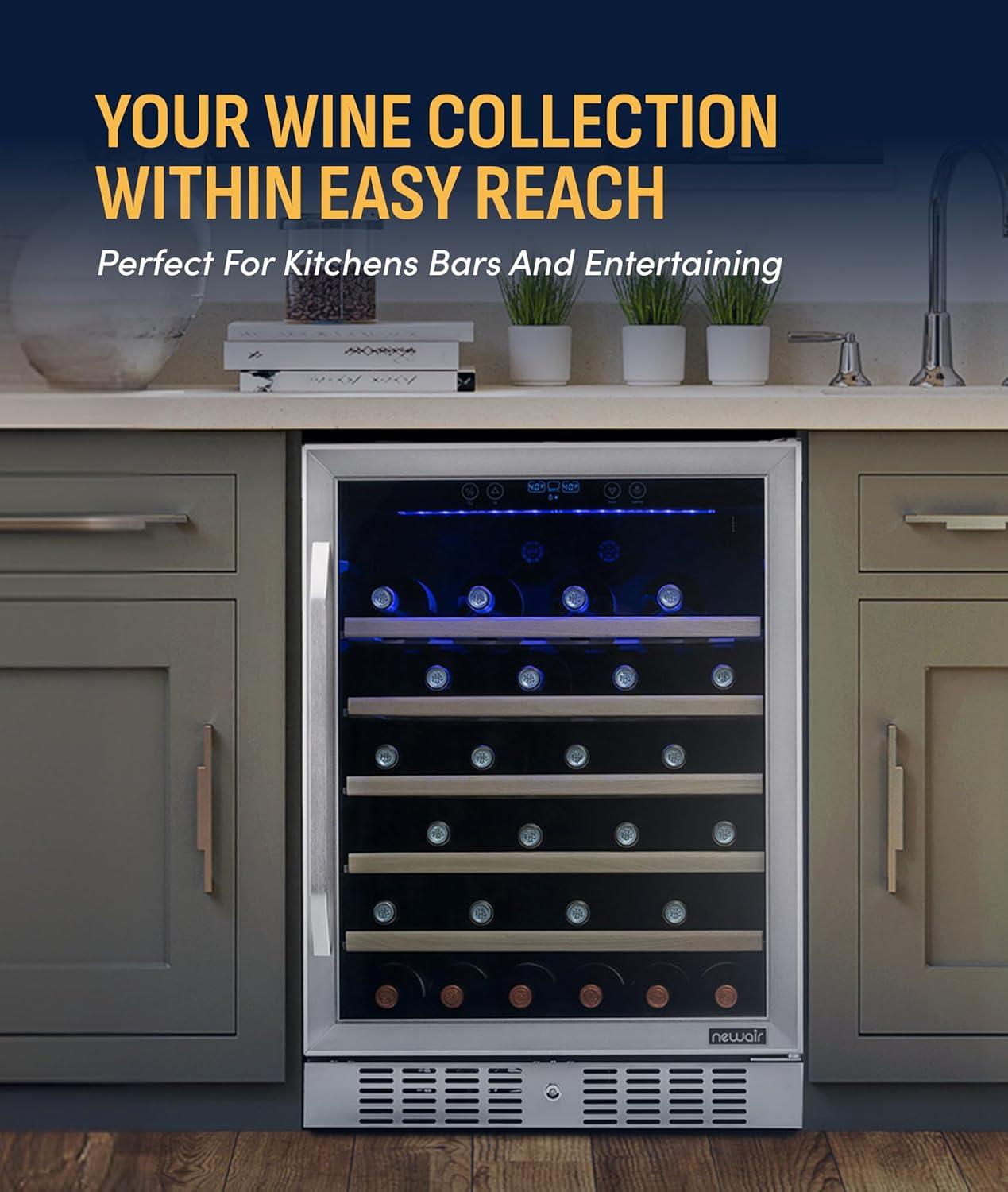 image:imageNewair 24 Wine Cooler Refrigerator Large 116 Bottle Builtin or Freestanding Dual Zone Wine Cellar in Stainless Steel with Precision Thermostat Full Extension Beechwood ShelvesStainless Steel