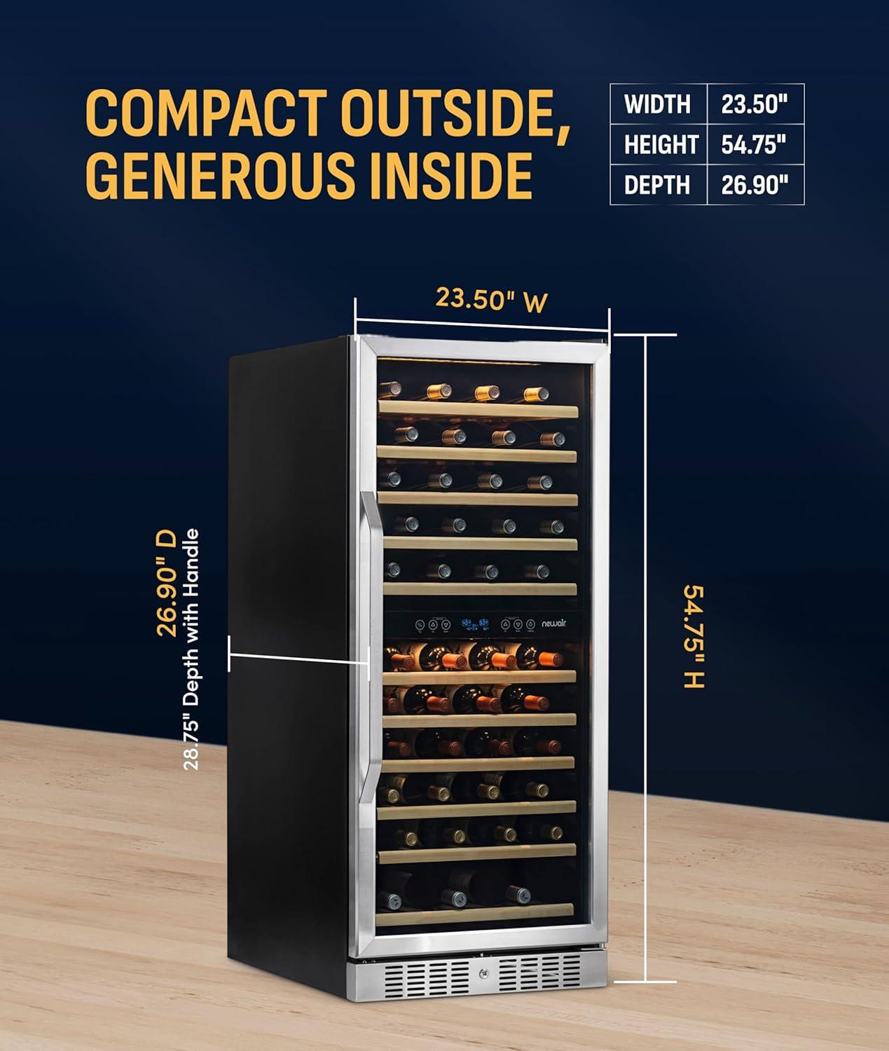 image:imageNewair 24 Wine Cooler Refrigerator Large 116 Bottle Builtin or Freestanding Dual Zone Wine Cellar in Stainless Steel with Precision Thermostat Full Extension Beechwood ShelvesStainless Steel