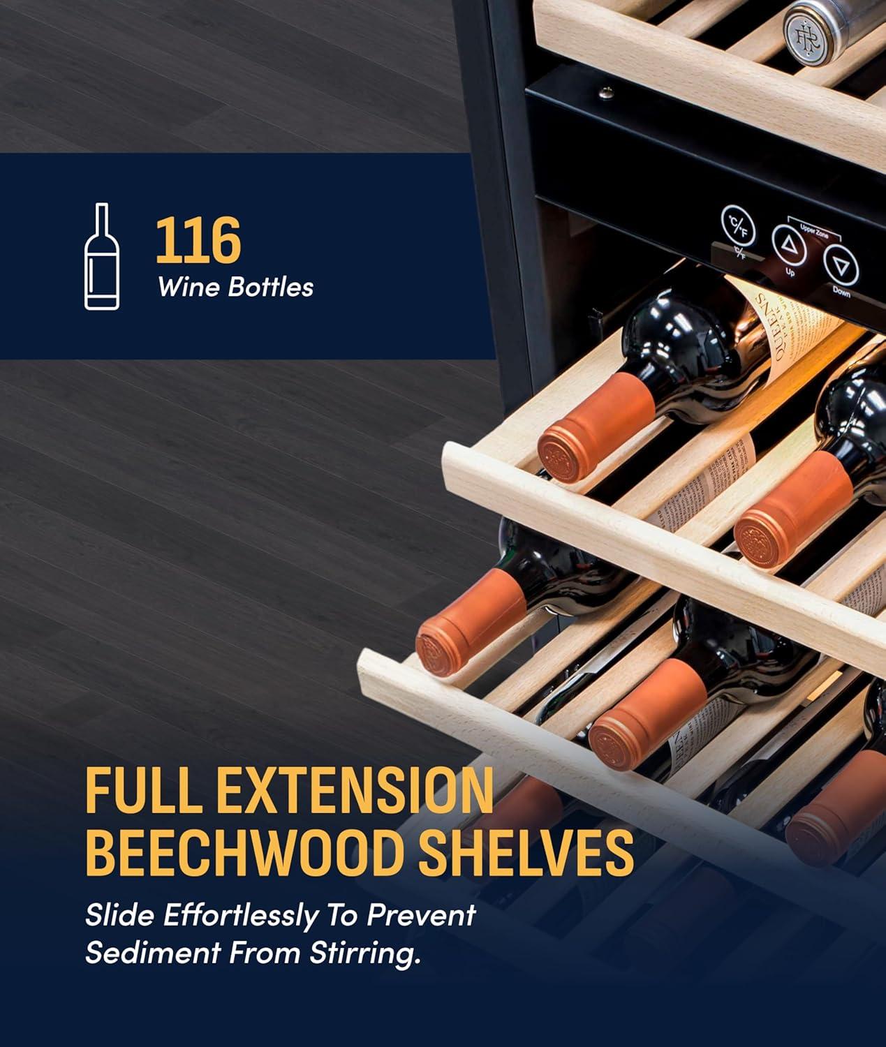 image:imageNewair 24 Wine Cooler Refrigerator Large 116 Bottle Builtin or Freestanding Dual Zone Wine Cellar in Stainless Steel with Precision Thermostat Full Extension Beechwood ShelvesStainless Steel