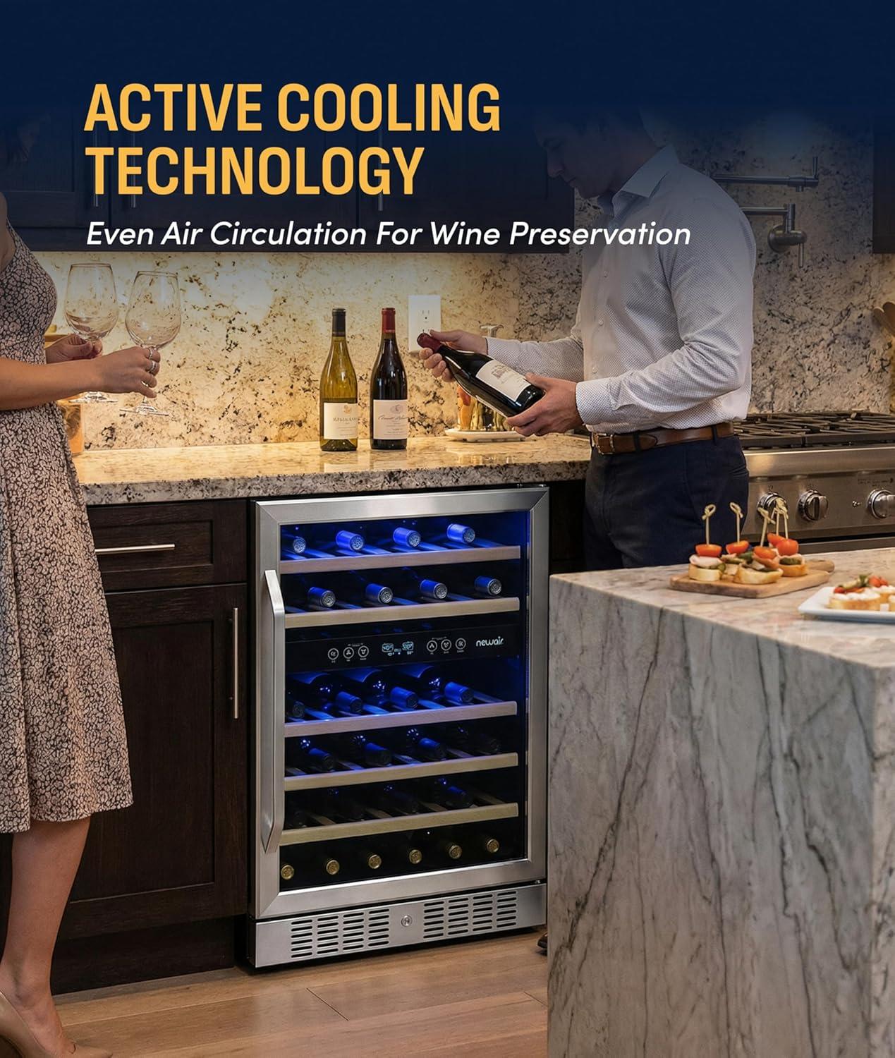 image:imageNewair 24 Wine Cooler Refrigerator Large 116 Bottle Builtin or Freestanding Dual Zone Wine Cellar in Stainless Steel with Precision Thermostat Full Extension Beechwood ShelvesStainless Steel