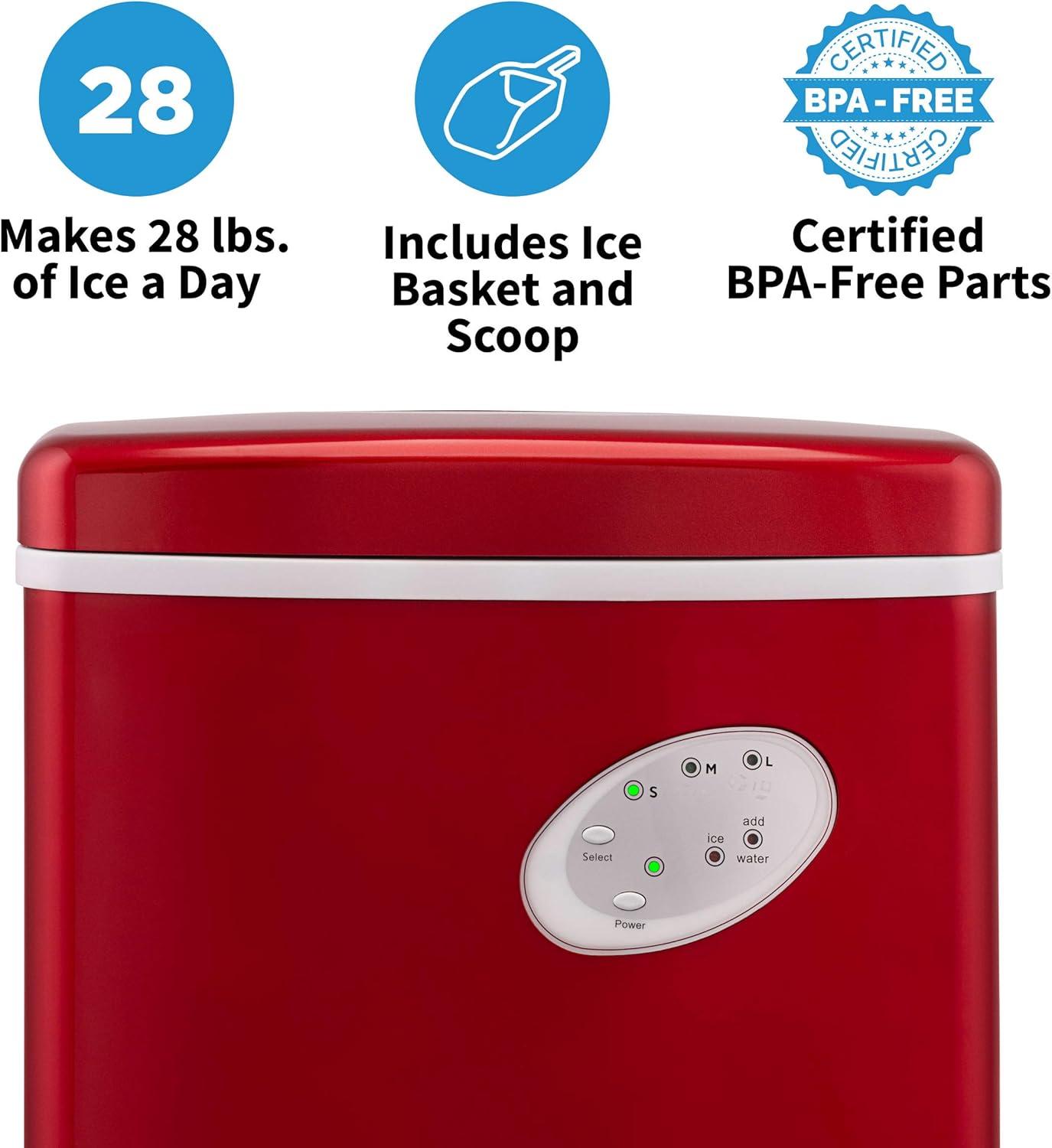 image:imageNewair Bullet Ice Machine 28 lbsDay Countertop Ice Maker BPA Free Portable Ice Maker Machine 3 Size Ice Cube Maker Ideal for Home Office Kitchen or Bar Red