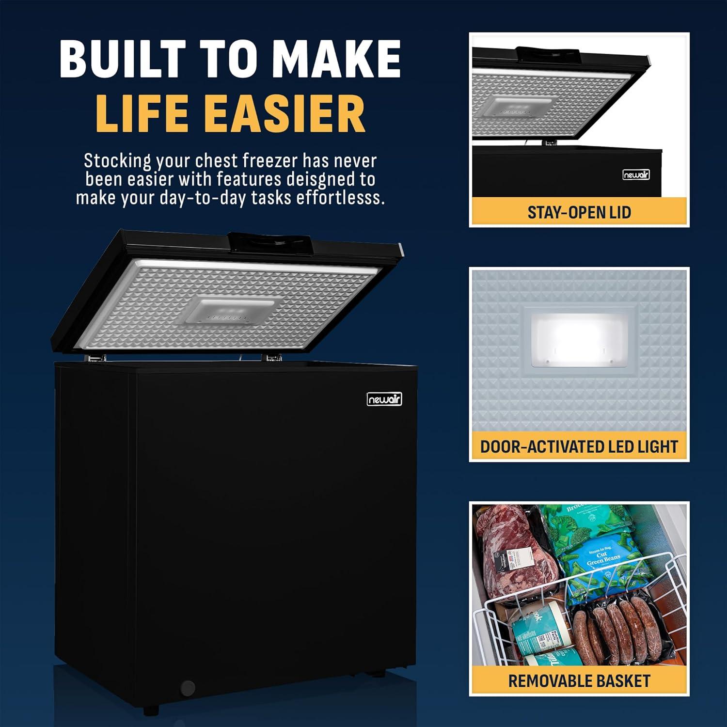 image:imageNewair Mini Deep Freezer Chest 5 Cu Ft GarageReady Chest Freezer with Digital Temperature Control Fast Freeze Mode and LED Light Black BlackBlack