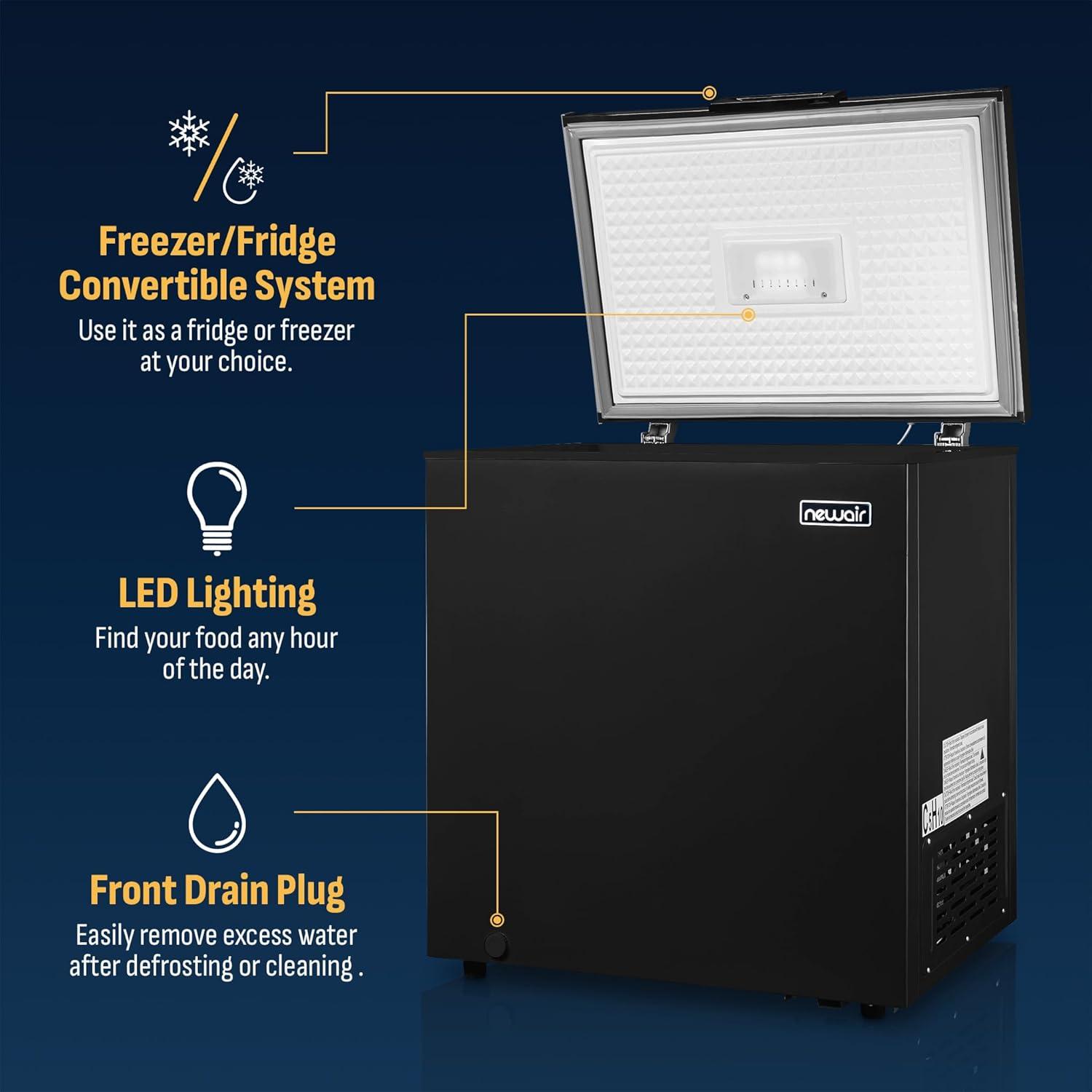 image:imageNewair Mini Deep Freezer Chest 5 Cu Ft GarageReady Chest Freezer with Digital Temperature Control Fast Freeze Mode and LED Light Black BlackBlack