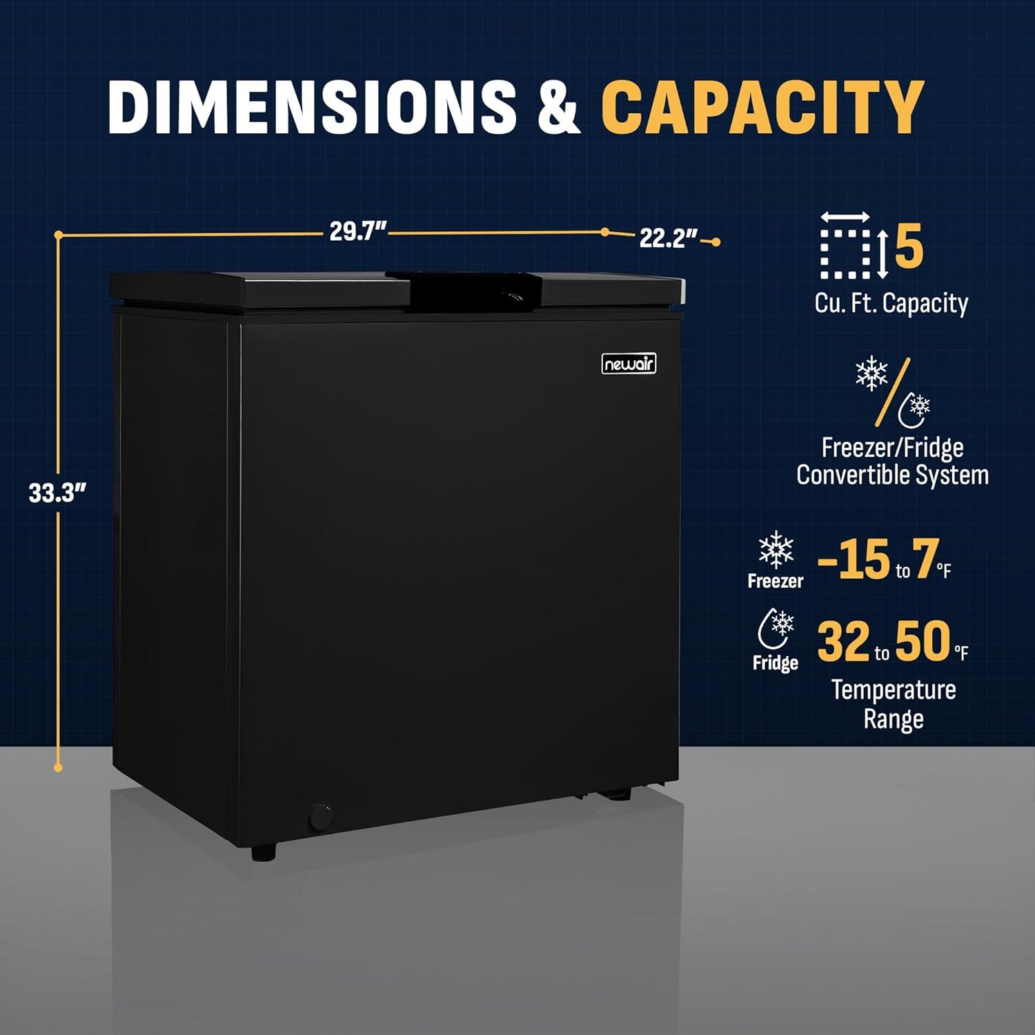 image:imageNewair Mini Deep Freezer Chest 5 Cu Ft GarageReady Chest Freezer with Digital Temperature Control Fast Freeze Mode and LED Light Black BlackBlack