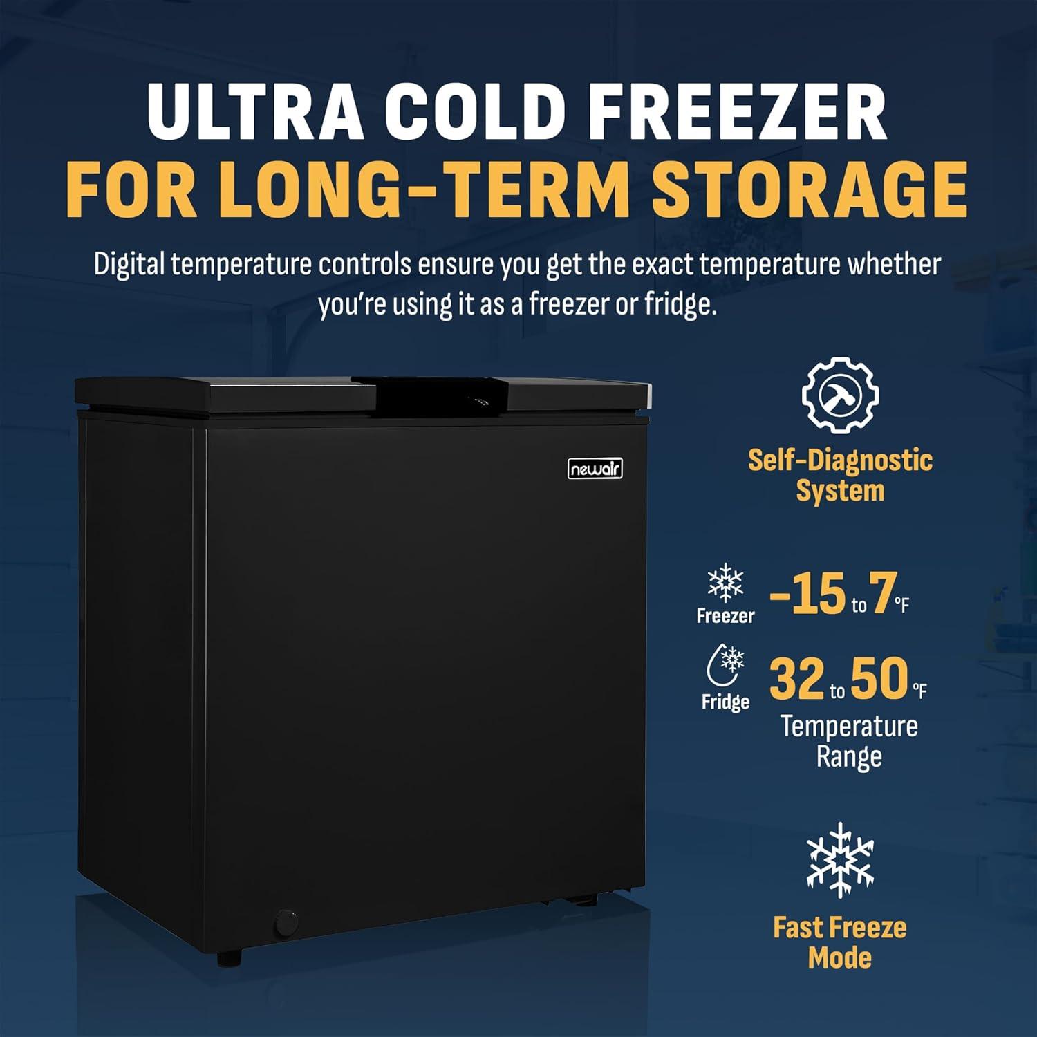image:imageNewair Mini Deep Freezer Chest 5 Cu Ft GarageReady Chest Freezer with Digital Temperature Control Fast Freeze Mode and LED Light Black BlackBlack