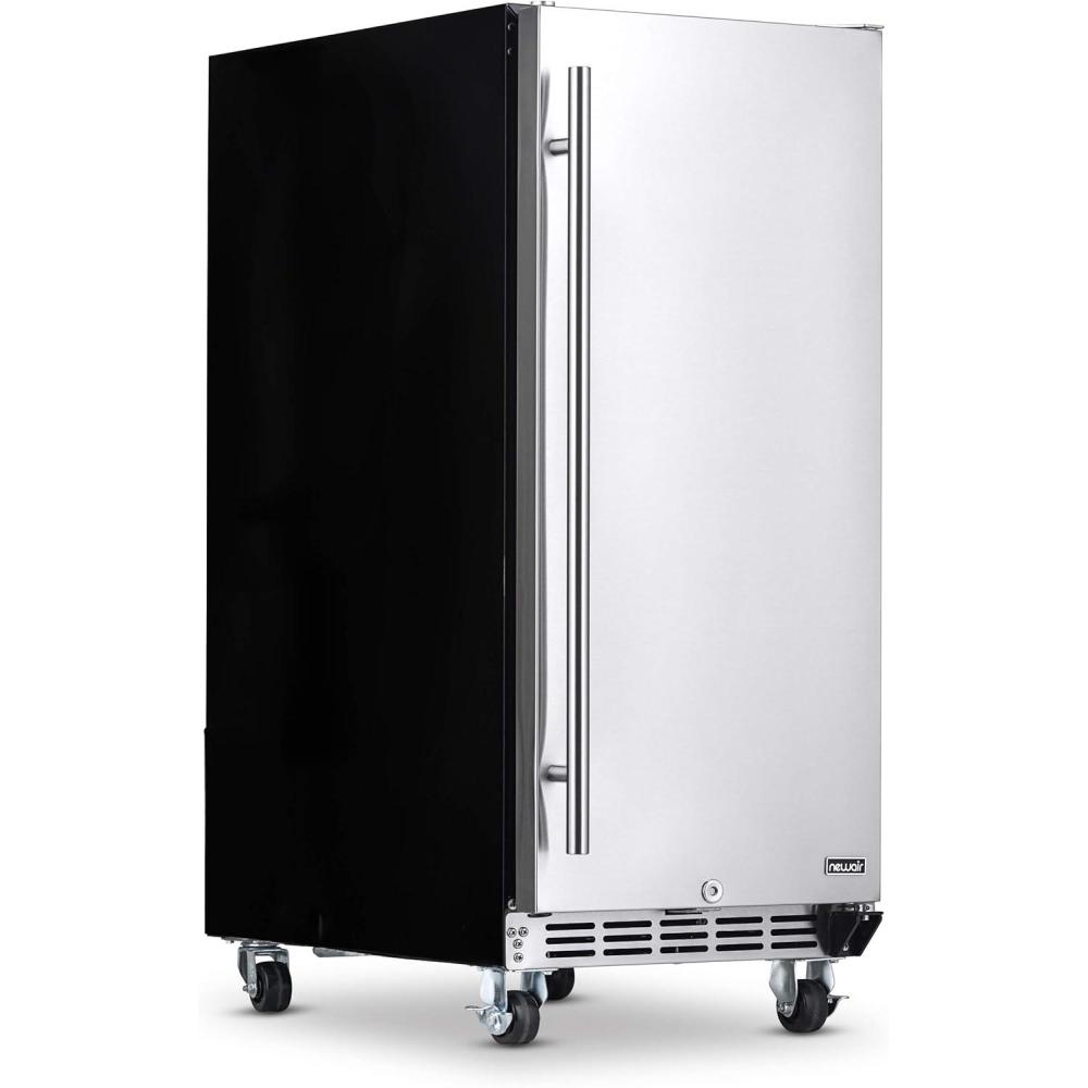 image:imageNewAir 15 Outdoor Beverage Fridge Freestanding or BuiltIn Under counter Refrigerator for Outside Patio Weatherproof Outdoor Fridge for 90 Cans with Detachable Castors Stainless Steel