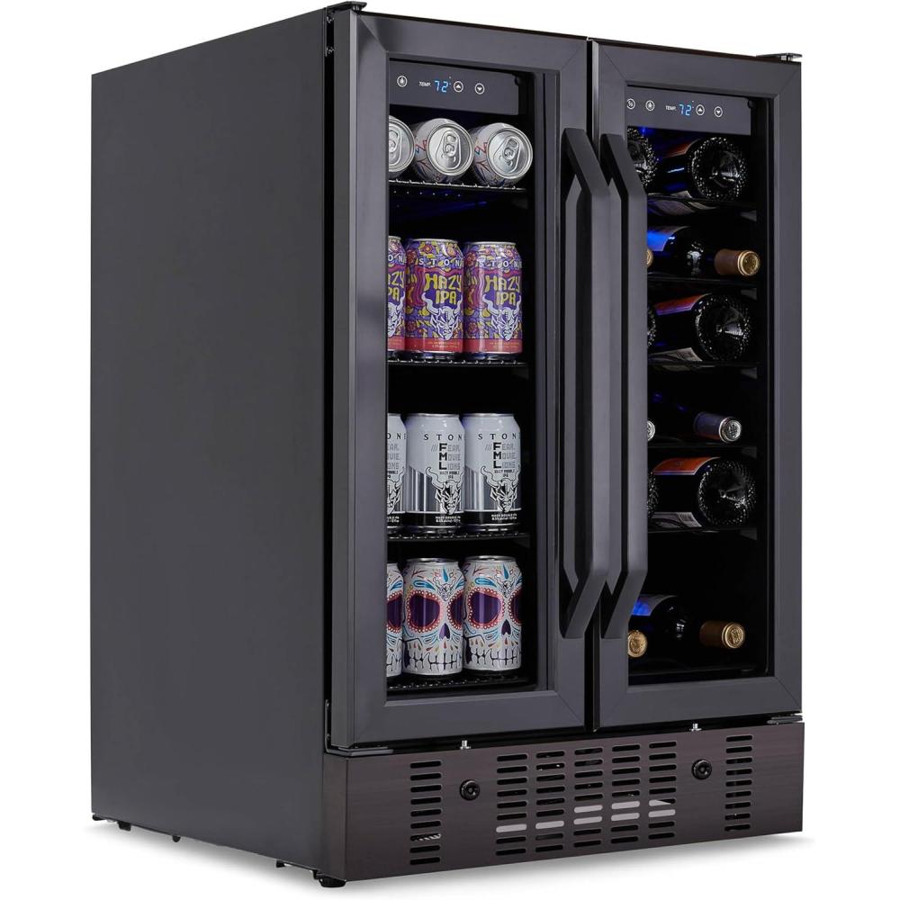 image:imageNewAir 15 Wine and Beverage Refrigerator 9 Bottle and 48 Can Capacity Beverage Cooler in Stainless Steel Builtin or Freestanding Dual Zone Drink Fridge with TriplePane Glass Door18 Bottle 58 Can