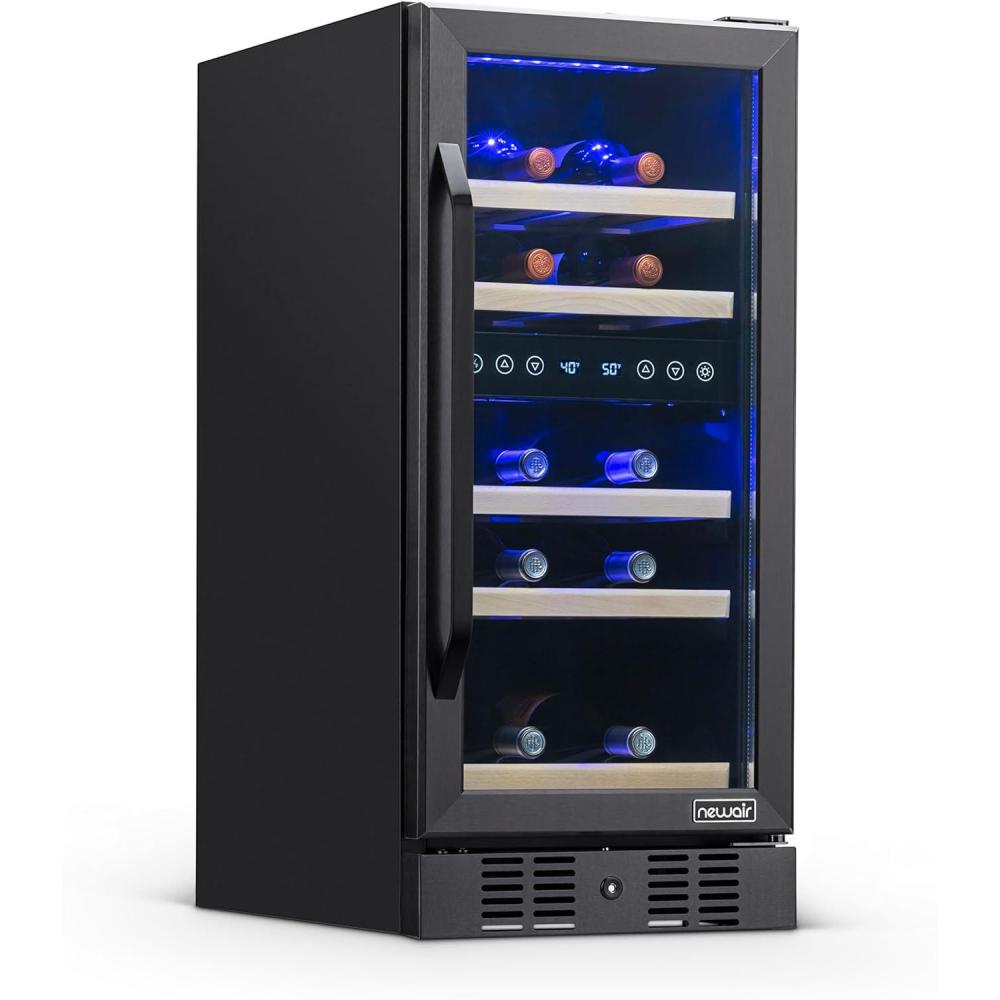 image:imageNewAir 19 Dual Zone Wine Fridge for 28 Bottles BuiltIn or Freestanding Wine Cooler Refrigerator with Glass Door Quiet Compressor Cooling amp Exterior Digital Thermostat Stainless SteelBlack Stainless Steel