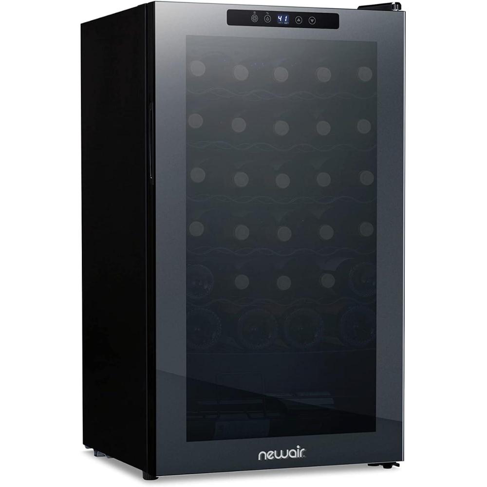 image:imageNewAir 20 Wine Fridge for 51 Bottles BuiltIn or Freestanding Wine Cooler Refrigerator with Glass Door Mirrored DoublePane Design Compressor Cooling amp Adjustable Shelves Black34 Bottle