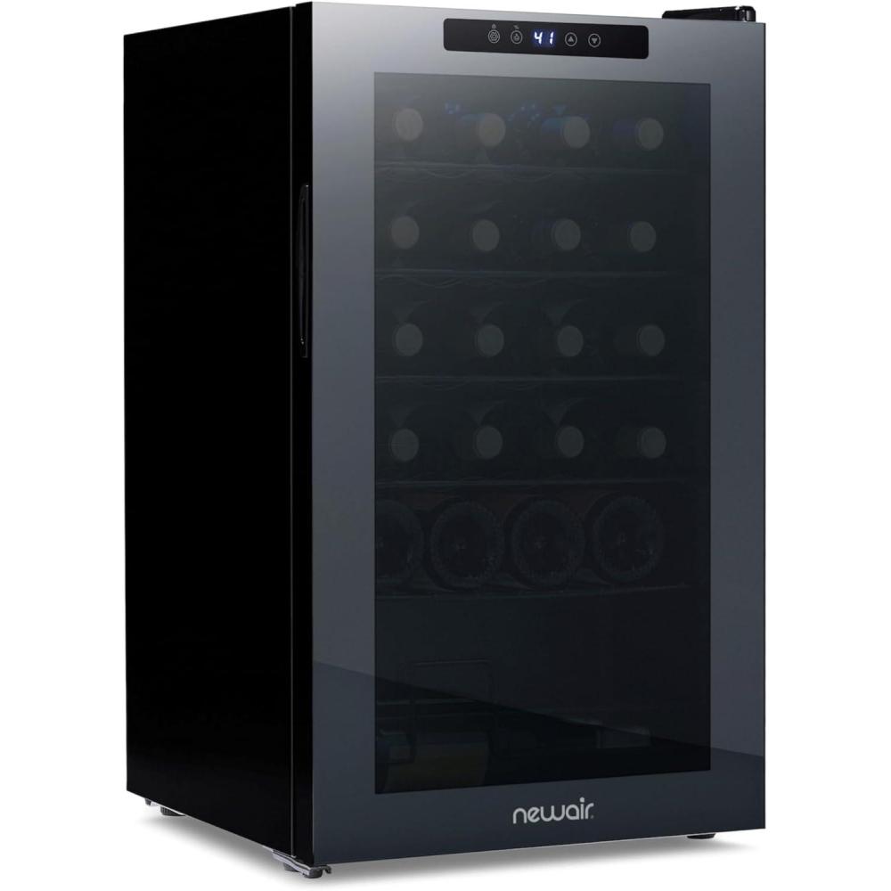 image:imageNewAir 20 Wine Fridge for 51 Bottles BuiltIn or Freestanding Wine Cooler Refrigerator with Glass Door Mirrored DoublePane Design Compressor Cooling amp Adjustable Shelves Black24 Bottle