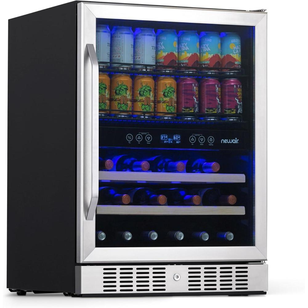 image:imageNewAir 24 Single Zone Beverage amp Wine Fridge Beverage amp Wine Refrigerator for 49 Bottles or 179 Cans Freestanding or BuiltIn Under Counter Mini Fridge for Beer Wine amp Soda Stainless Steel20 Bottles 70 Cans