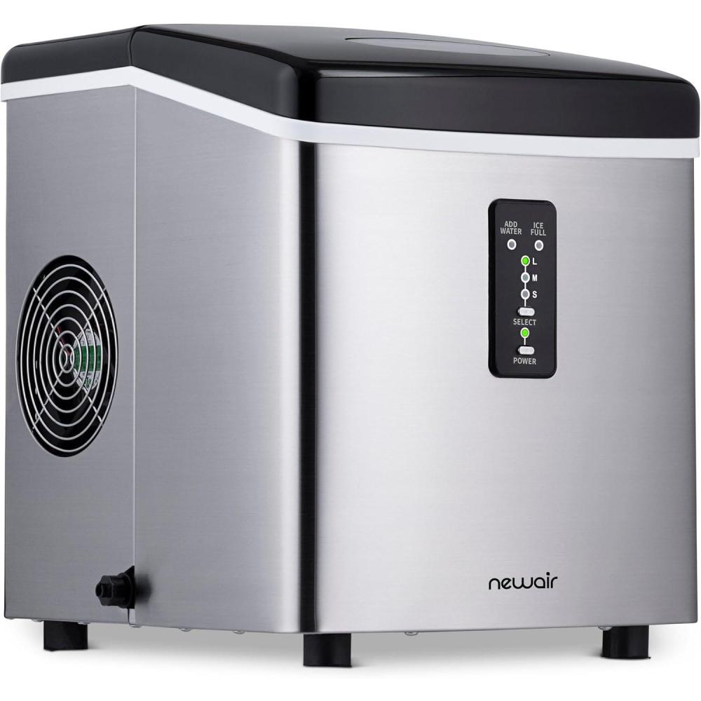 image:imageNewAir 28 lb Countertop Ice Maker Portable Bullet Ice Machine Fresh Ice in 10 Minutes 3 Ice Sizes Compact Stainless Steel with Scoop amp Basket