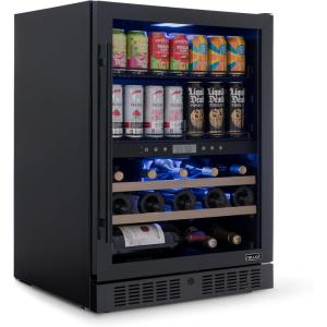 image:imageNewAir 15 Wine and Beverage Refrigerator 9 Bottle and 48 Can Capacity Beverage Cooler in Stainless Steel Builtin or Freestanding Dual Zone Drink Fridge with TriplePane Glass Door49 Bottle or 179 Can