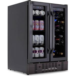 image:imageNewAir 15 Wine and Beverage Refrigerator 9 Bottle and 48 Can Capacity Beverage Cooler in Stainless Steel Builtin or Freestanding Dual Zone Drink Fridge with TriplePane Glass Door18 Bottle  58 Can