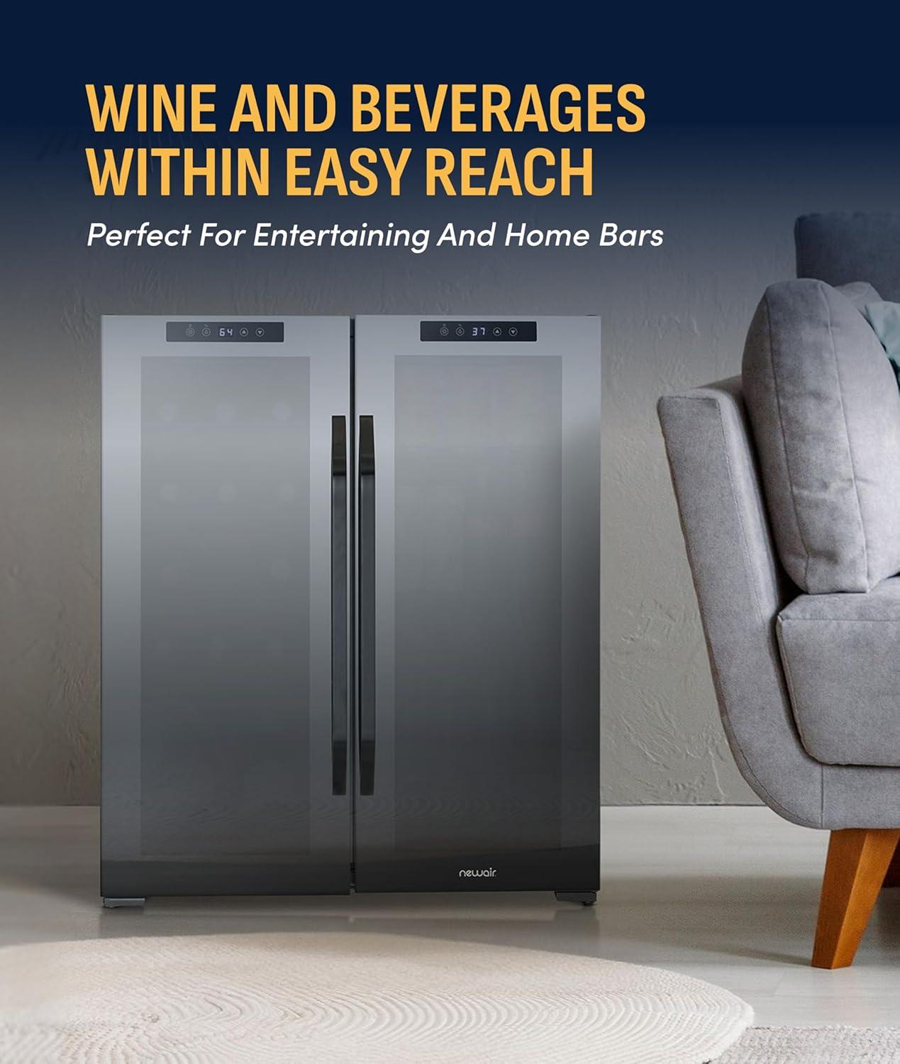 image:imageNewAir 20 Dual Zone Beverage Refrigerator amp Wine Cooler for 12 Bottles amp 39 Cans Freestanding or BuiltIn Under Counter Mini Fridge for Beer Wine and Soda Black18 Bottles 59 Cans