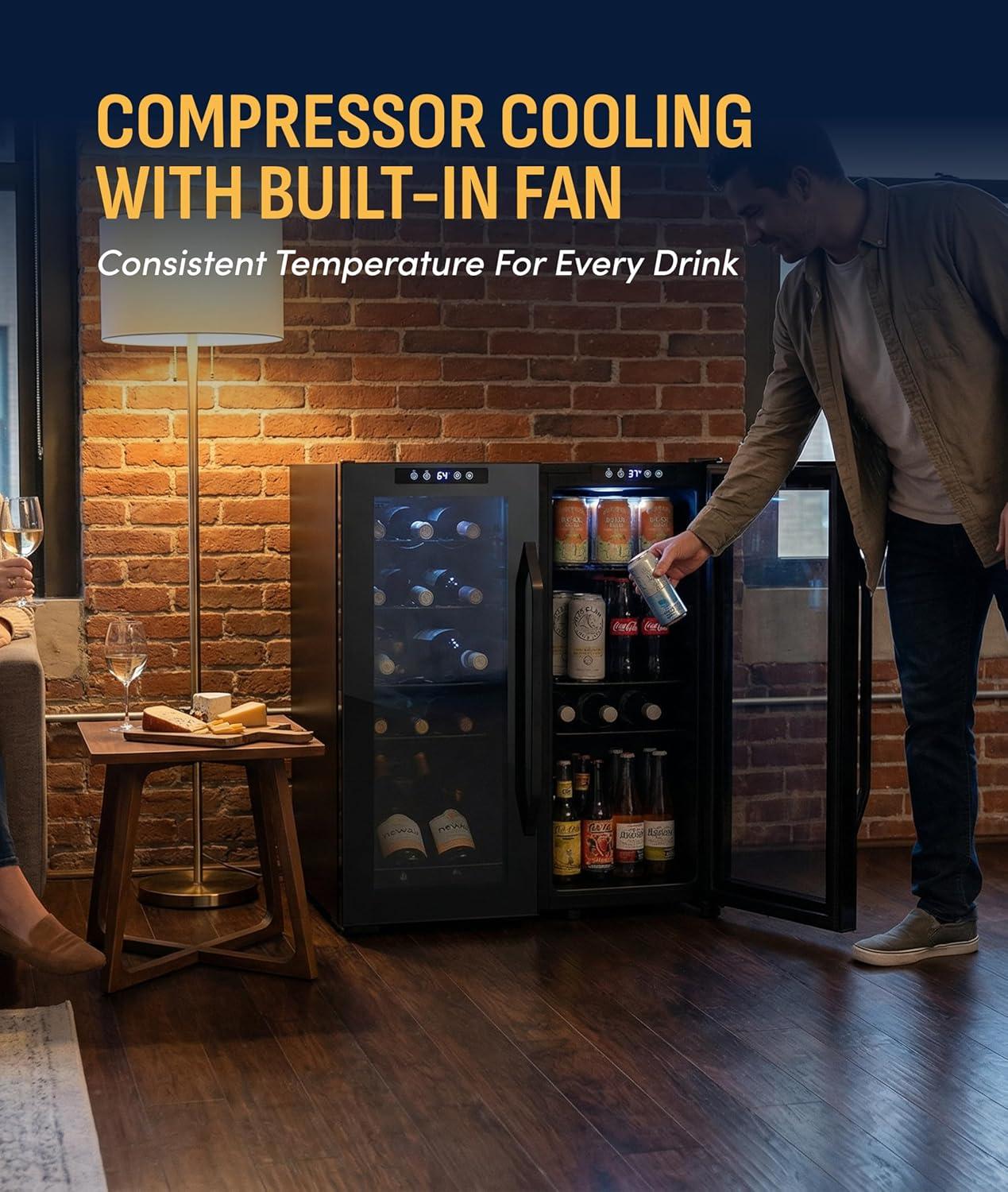 image:imageNewAir 20 Dual Zone Beverage Refrigerator amp Wine Cooler for 12 Bottles amp 39 Cans Freestanding or BuiltIn Under Counter Mini Fridge for Beer Wine and Soda Black18 Bottles 59 Cans