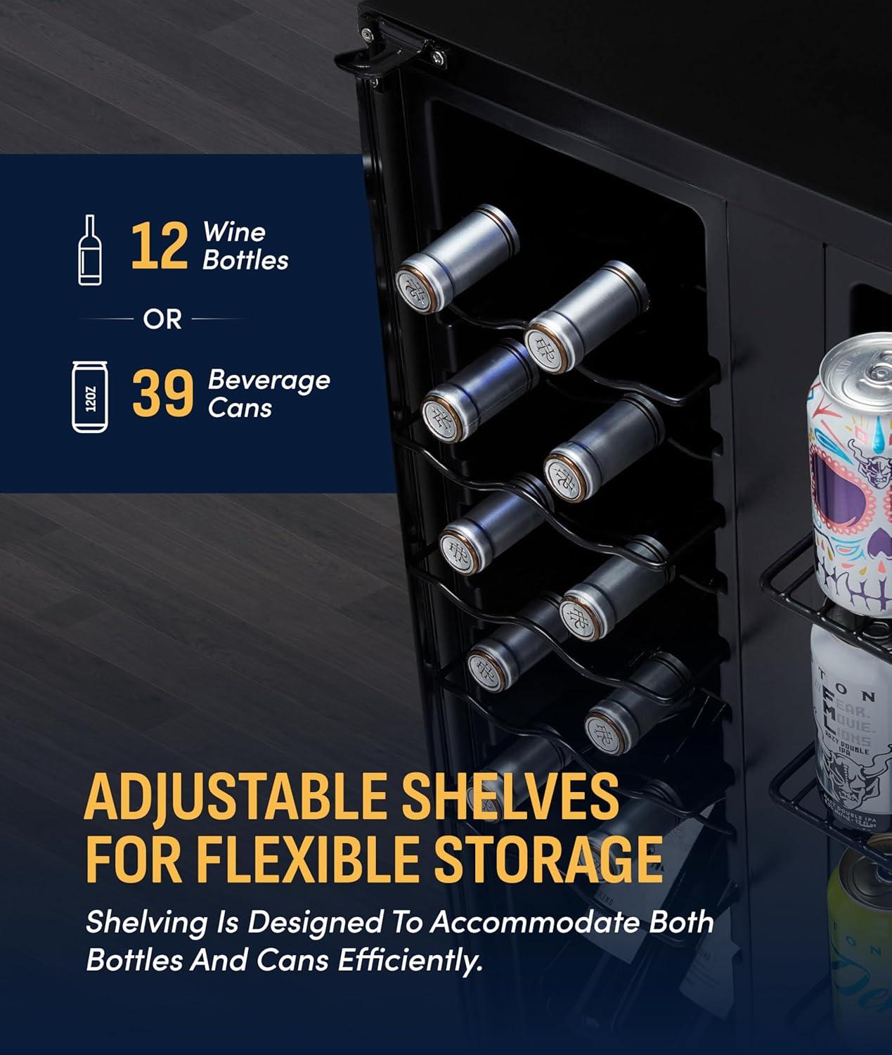 image:imageNewAir 20 Dual Zone Beverage Refrigerator amp Wine Cooler for 12 Bottles amp 39 Cans Freestanding or BuiltIn Under Counter Mini Fridge for Beer Wine and Soda Black12 Bottle 39 Can