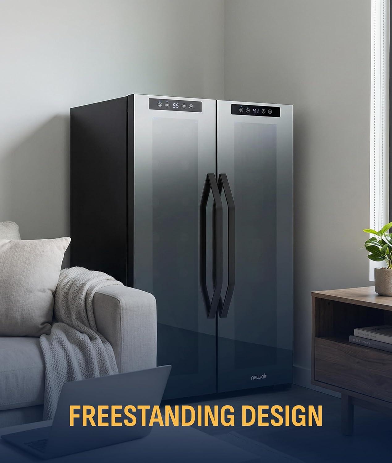 image:imageNewAir 20 Dual Zone Beverage Refrigerator amp Wine Cooler for 12 Bottles amp 39 Cans Freestanding or BuiltIn Under Counter Mini Fridge for Beer Wine and Soda Black12 Bottle 39 Can