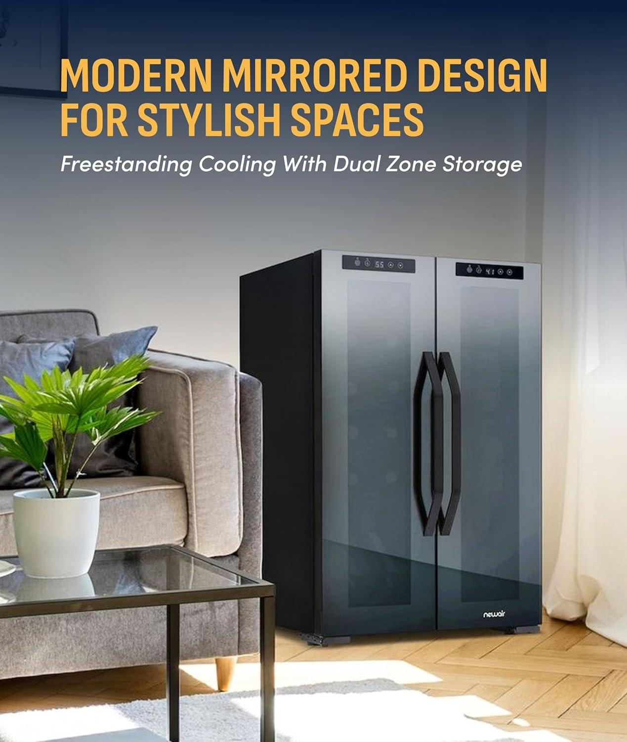 image:imageNewAir 20 Dual Zone Beverage Refrigerator amp Wine Cooler for 12 Bottles amp 39 Cans Freestanding or BuiltIn Under Counter Mini Fridge for Beer Wine and Soda Black12 Bottle 39 Can