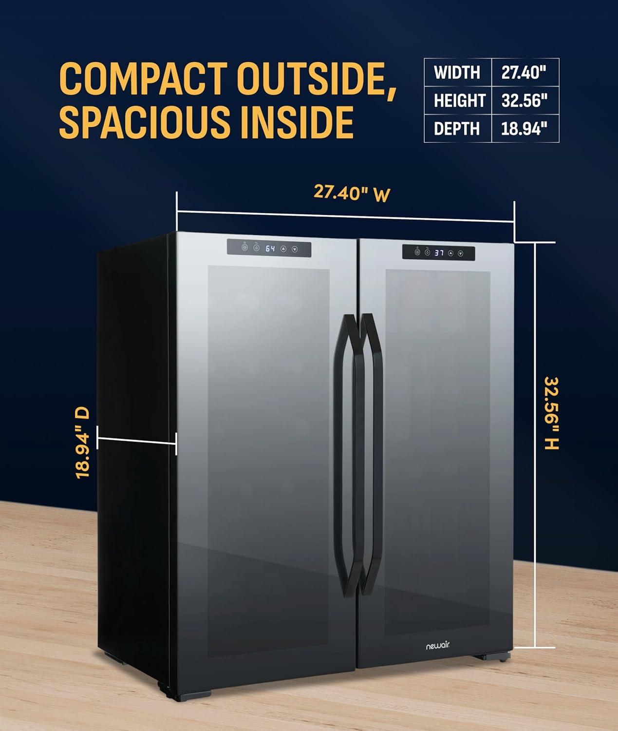 image:imageNewAir 20 Dual Zone Beverage Refrigerator amp Wine Cooler for 12 Bottles amp 39 Cans Freestanding or BuiltIn Under Counter Mini Fridge for Beer Wine and Soda Black18 Bottles 59 Cans