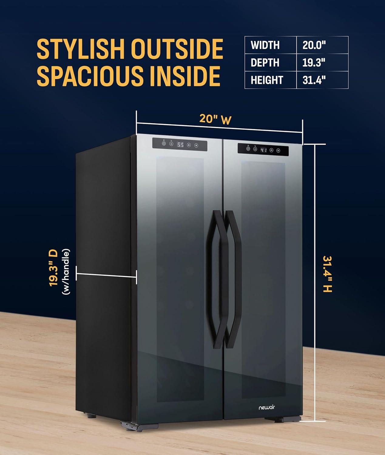 image:imageNewAir 20 Dual Zone Beverage Refrigerator amp Wine Cooler for 12 Bottles amp 39 Cans Freestanding or BuiltIn Under Counter Mini Fridge for Beer Wine and Soda Black12 Bottle 39 Can