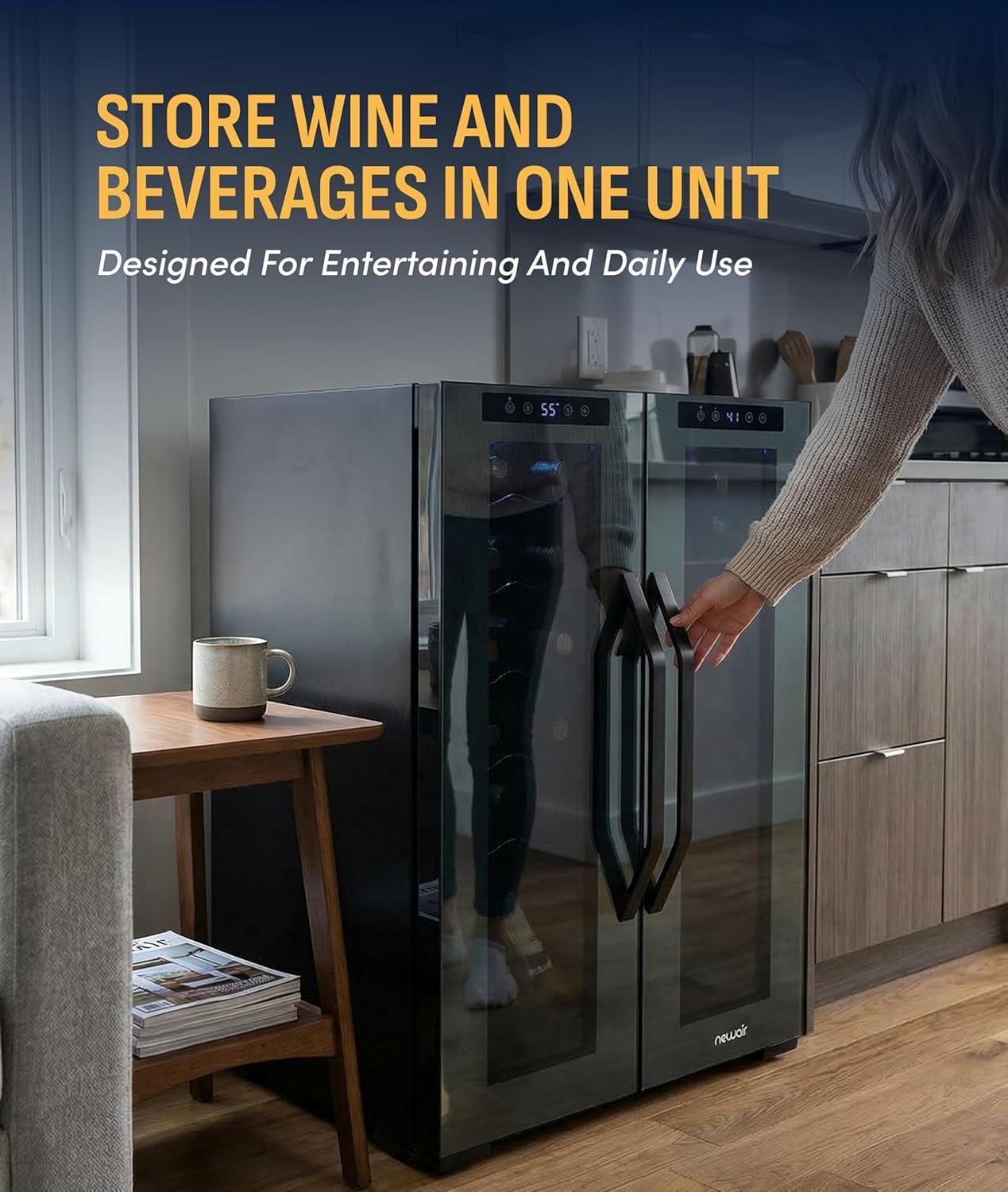 image:imageNewAir 20 Dual Zone Beverage Refrigerator amp Wine Cooler for 12 Bottles amp 39 Cans Freestanding or BuiltIn Under Counter Mini Fridge for Beer Wine and Soda Black12 Bottle 39 Can