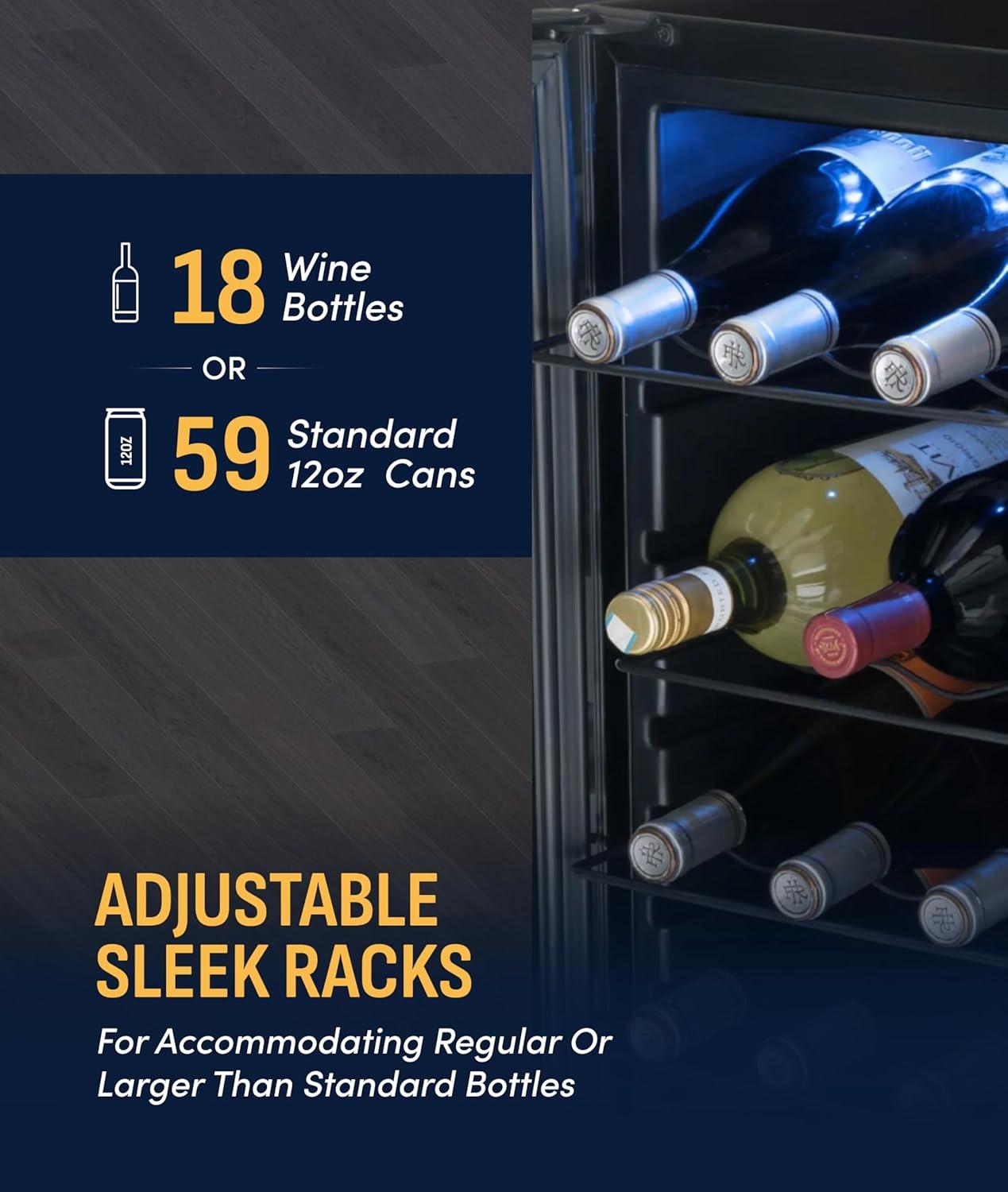 image:imageNewAir 20 Dual Zone Beverage Refrigerator amp Wine Cooler for 12 Bottles amp 39 Cans Freestanding or BuiltIn Under Counter Mini Fridge for Beer Wine and Soda Black18 Bottles 59 Cans