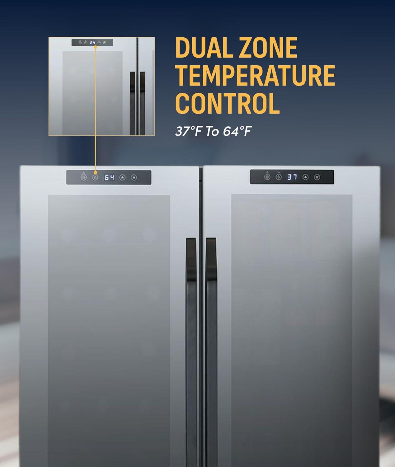 image:imageNewAir 20 Dual Zone Beverage Refrigerator amp Wine Cooler for 12 Bottles amp 39 Cans Freestanding or BuiltIn Under Counter Mini Fridge for Beer Wine and Soda Black18 Bottles 59 Cans