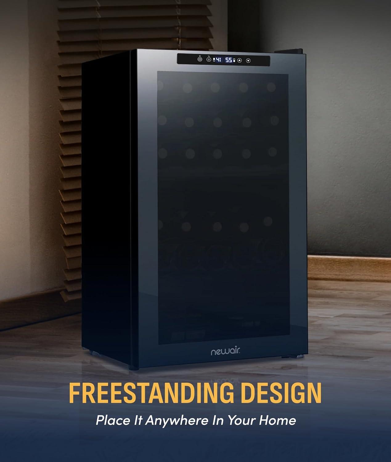 image:imageNewAir 20 Dual Zone Wine Fridge for 33 Bottles Freestanding Wine Cooler Refrigerator with Glass Door Mirrored Shadow Door amp Quiet Compressor Cooling Black