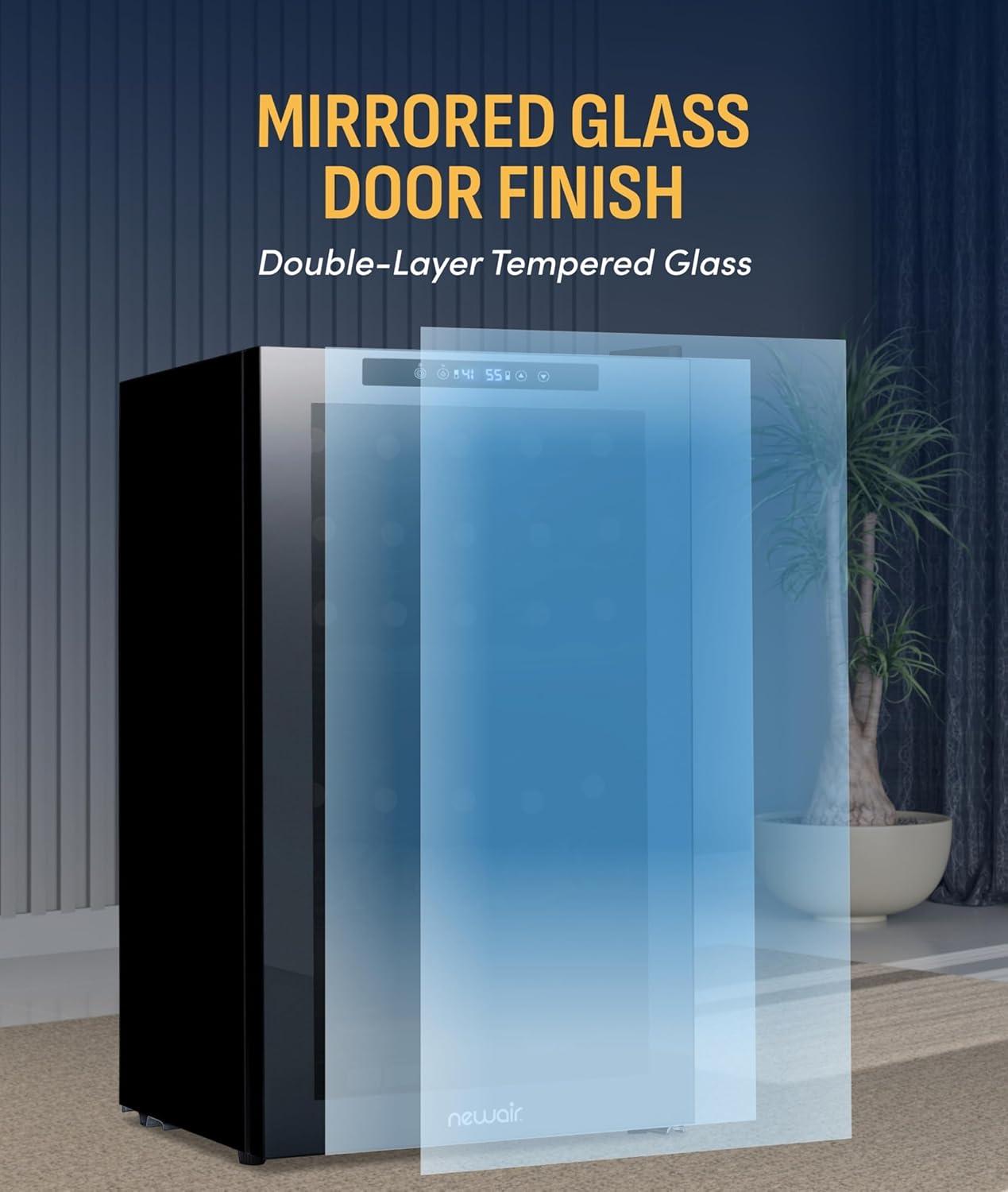 image:imageNewAir 20 Dual Zone Wine Fridge for 33 Bottles Freestanding Wine Cooler Refrigerator with Glass Door Mirrored Shadow Door amp Quiet Compressor Cooling Black