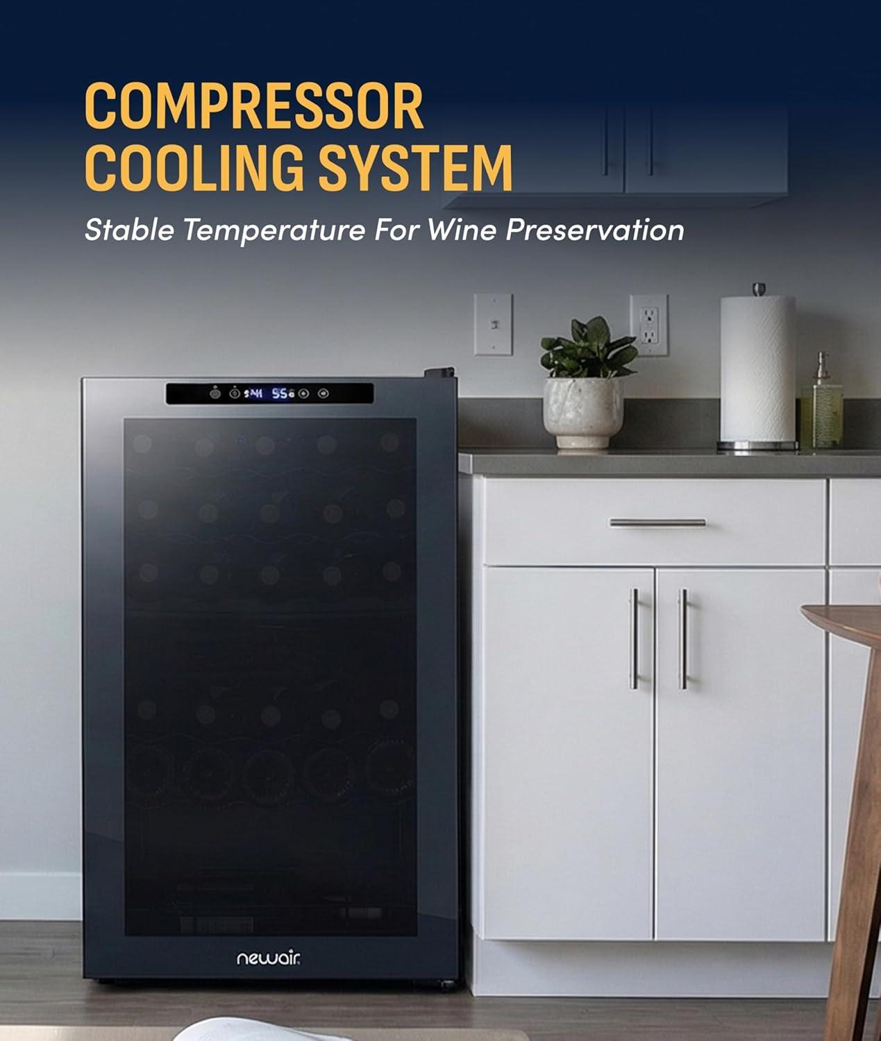 image:imageNewAir 20 Dual Zone Wine Fridge for 33 Bottles Freestanding Wine Cooler Refrigerator with Glass Door Mirrored Shadow Door amp Quiet Compressor Cooling Black