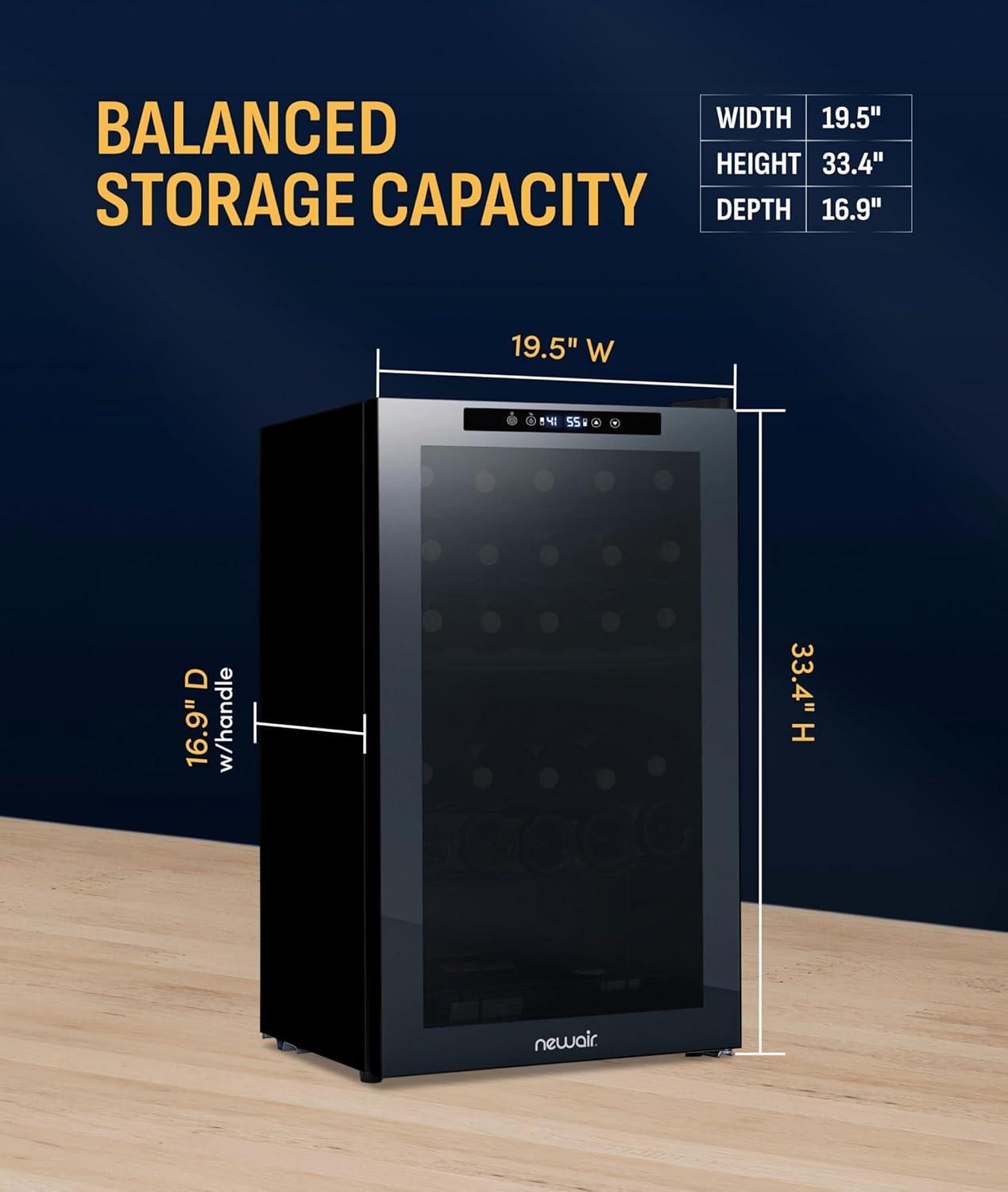image:imageNewAir 20 Dual Zone Wine Fridge for 33 Bottles Freestanding Wine Cooler Refrigerator with Glass Door Mirrored Shadow Door amp Quiet Compressor Cooling Black