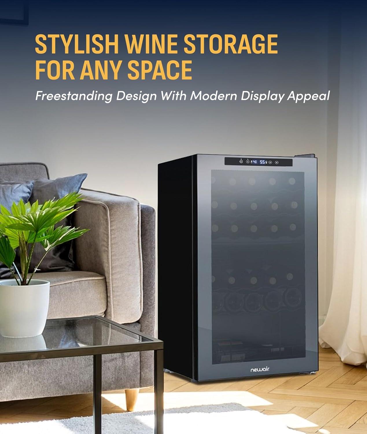 image:imageNewAir 20 Dual Zone Wine Fridge for 33 Bottles Freestanding Wine Cooler Refrigerator with Glass Door Mirrored Shadow Door amp Quiet Compressor Cooling Black