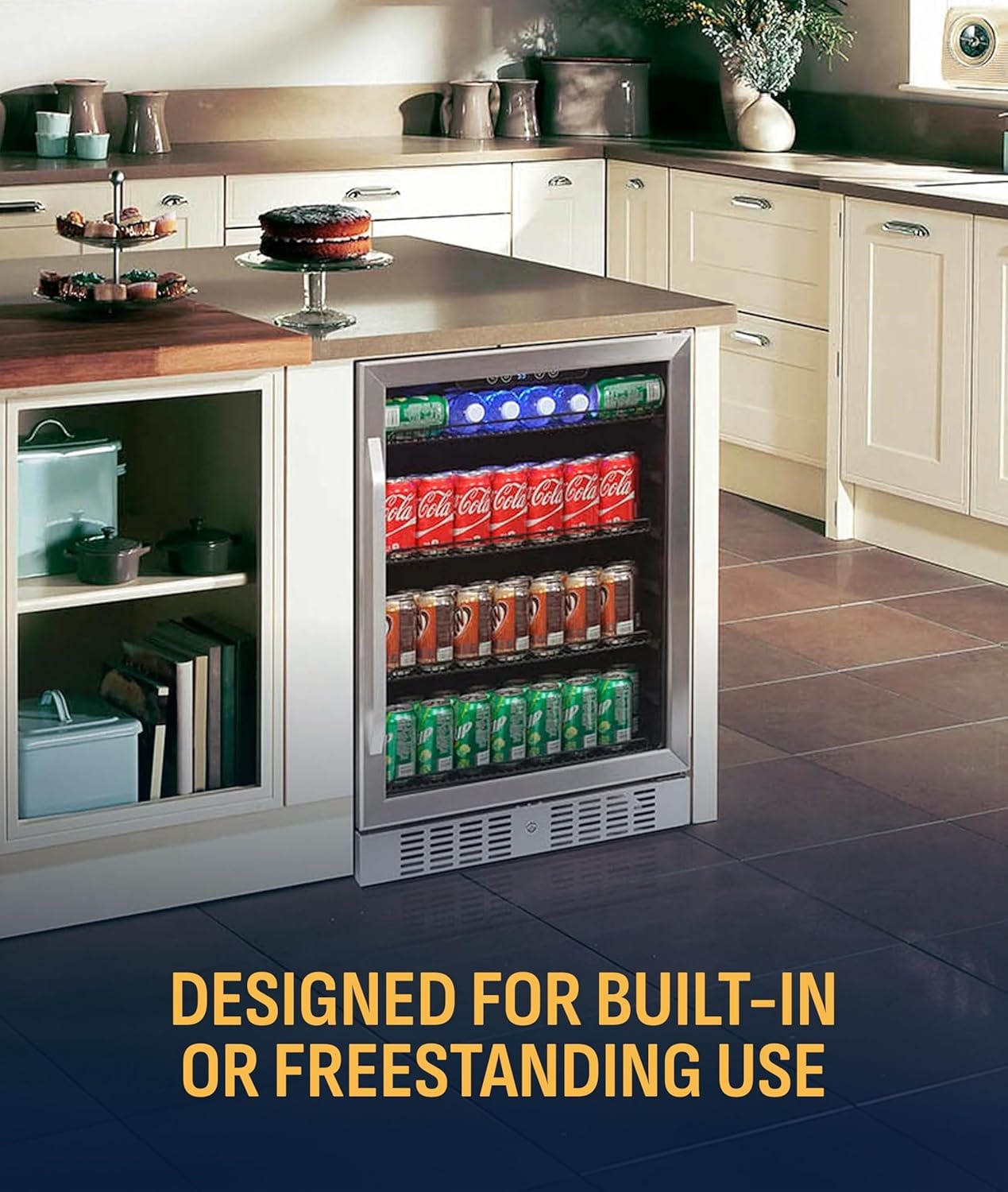 image:imageNewAir Beverage Refrigerator with Glass Door 177 Can Mini Fridge for Bedroom Dorm Office or Gaming Setup Soda Beer and Wine Cooler Stainless Steel