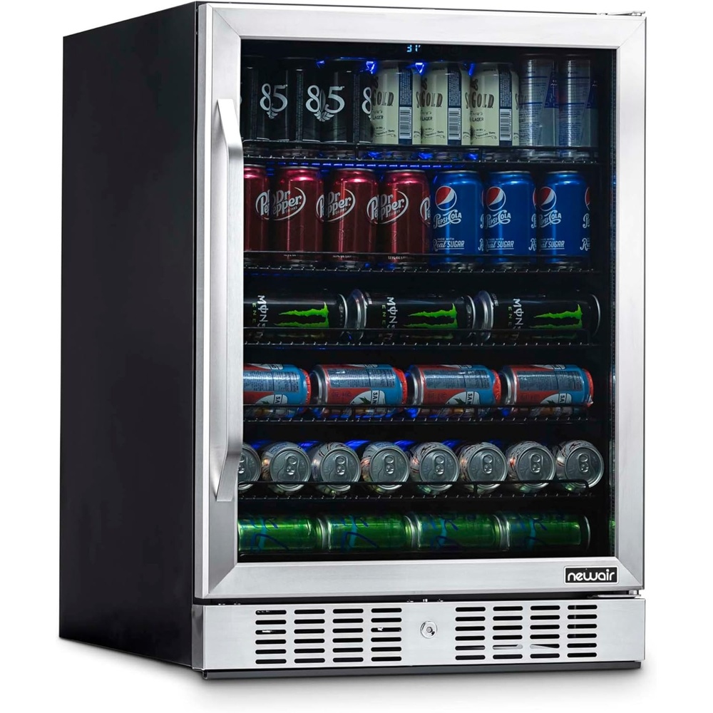 image:imageNewAir Beverage Refrigerator with Glass Door 177 Can Mini Fridge for Bedroom Dorm Office or Gaming Setup Soda Beer and Wine Cooler Stainless Steel