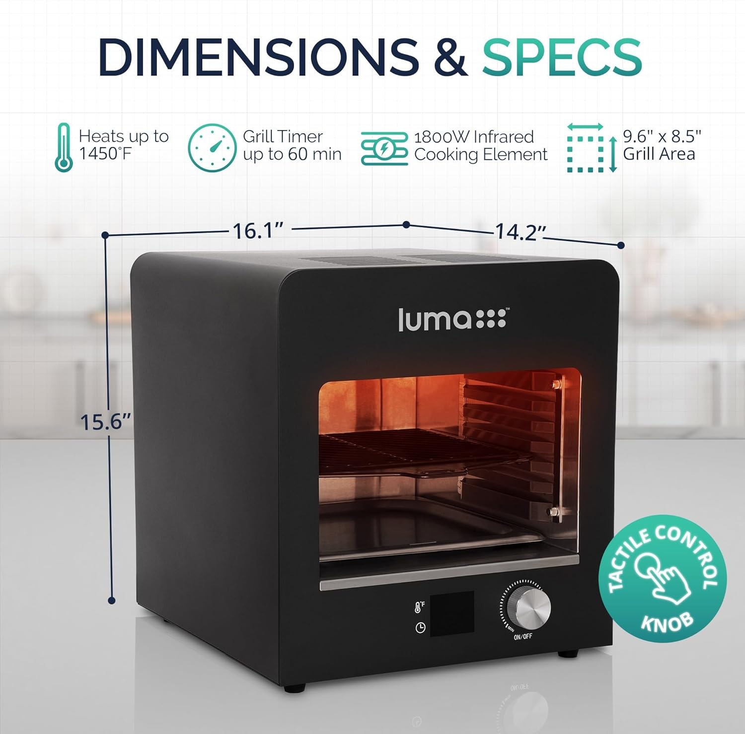 image:imageLuma by Newair Electric Grill for Steaks 1450F Infrared Indoor Smoker with CoolTouch Exterior Portable Countertop BBQ Grill for Kitchen or Patio