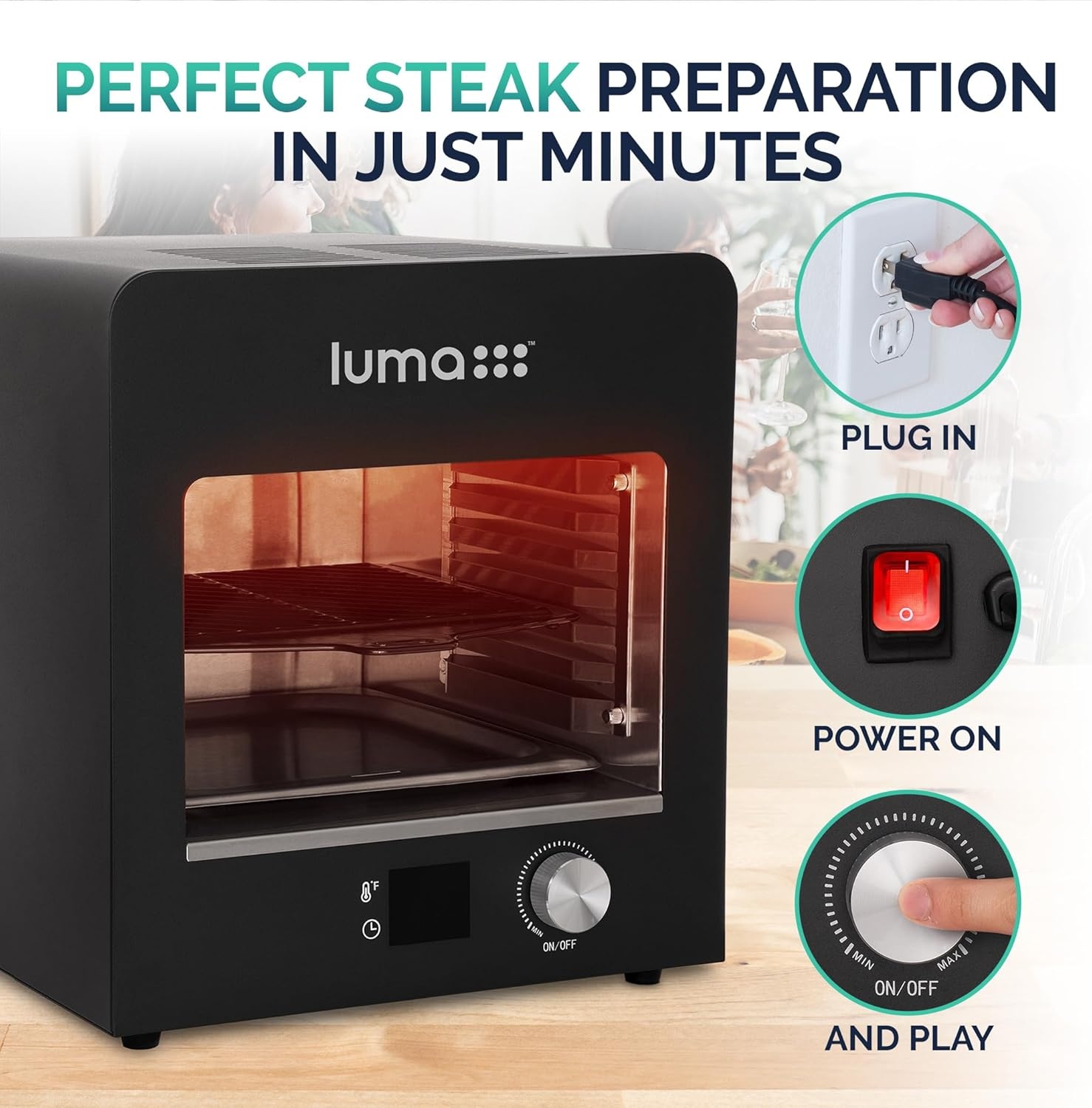 image:imageLuma by Newair Electric Grill for Steaks 1450F Infrared Indoor Smoker with CoolTouch Exterior Portable Countertop BBQ Grill for Kitchen or Patio