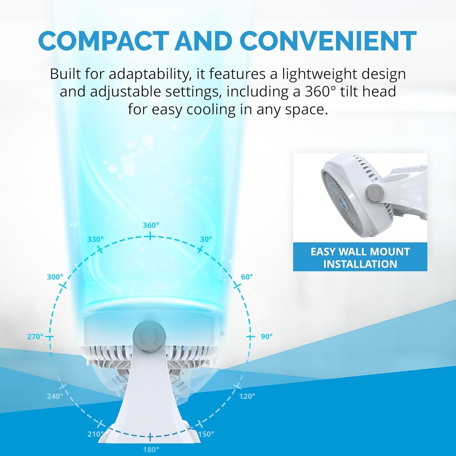 image:imageNewAir 12inch Powerful Air Circulator Portable Fan in White Wall Mountable 360 Pivot Up to 40 ft of High Air Flow at 1010 CFM Small Table Desk Fan Home Office Bedroom White Noise12 Floor Wall Mounted