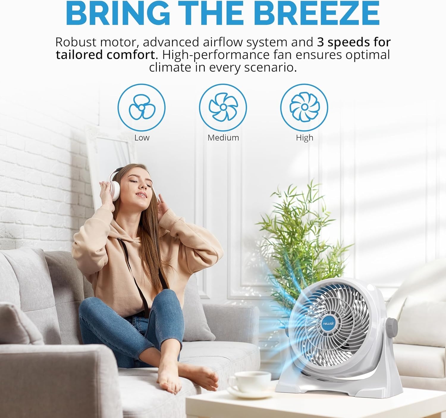 image:imageNewAir 12inch Powerful Air Circulator Portable Fan in White Wall Mountable 360 Pivot Up to 40 ft of High Air Flow at 1010 CFM Small Table Desk Fan Home Office Bedroom White Noise12 Floor Wall Mounted