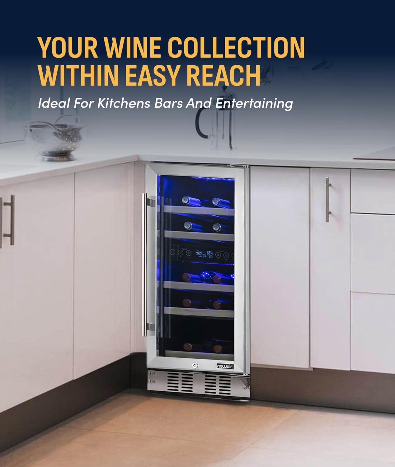 image:imageNewAir 15 Dual Zone Wine Fridge for 29 Bottles BuiltIn or Freestanding Wine Cooler Refrigerator with Glass Door Precision Temperature Control amp Beechwood Shelving Stainless Steel