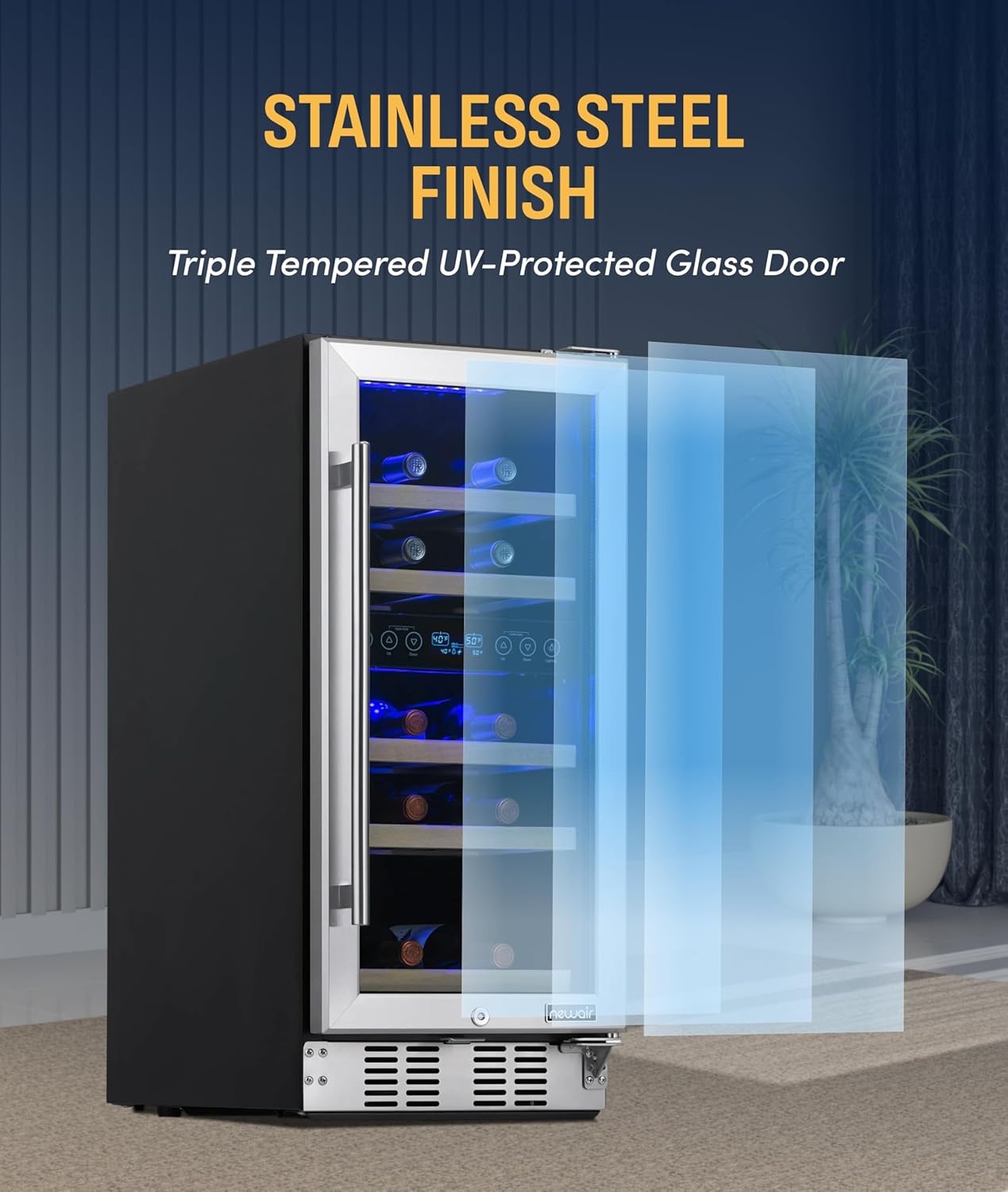 image:imageNewAir 15 Dual Zone Wine Fridge for 29 Bottles BuiltIn or Freestanding Wine Cooler Refrigerator with Glass Door Precision Temperature Control amp Beechwood Shelving Stainless Steel