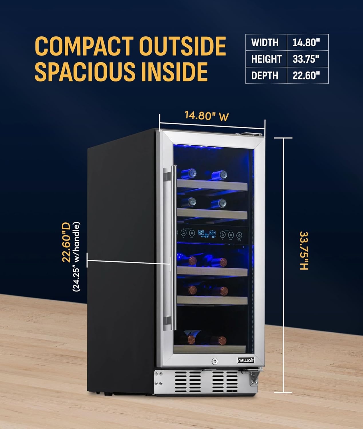 image:imageNewAir 15 Dual Zone Wine Fridge for 29 Bottles BuiltIn or Freestanding Wine Cooler Refrigerator with Glass Door Precision Temperature Control amp Beechwood Shelving Stainless Steel