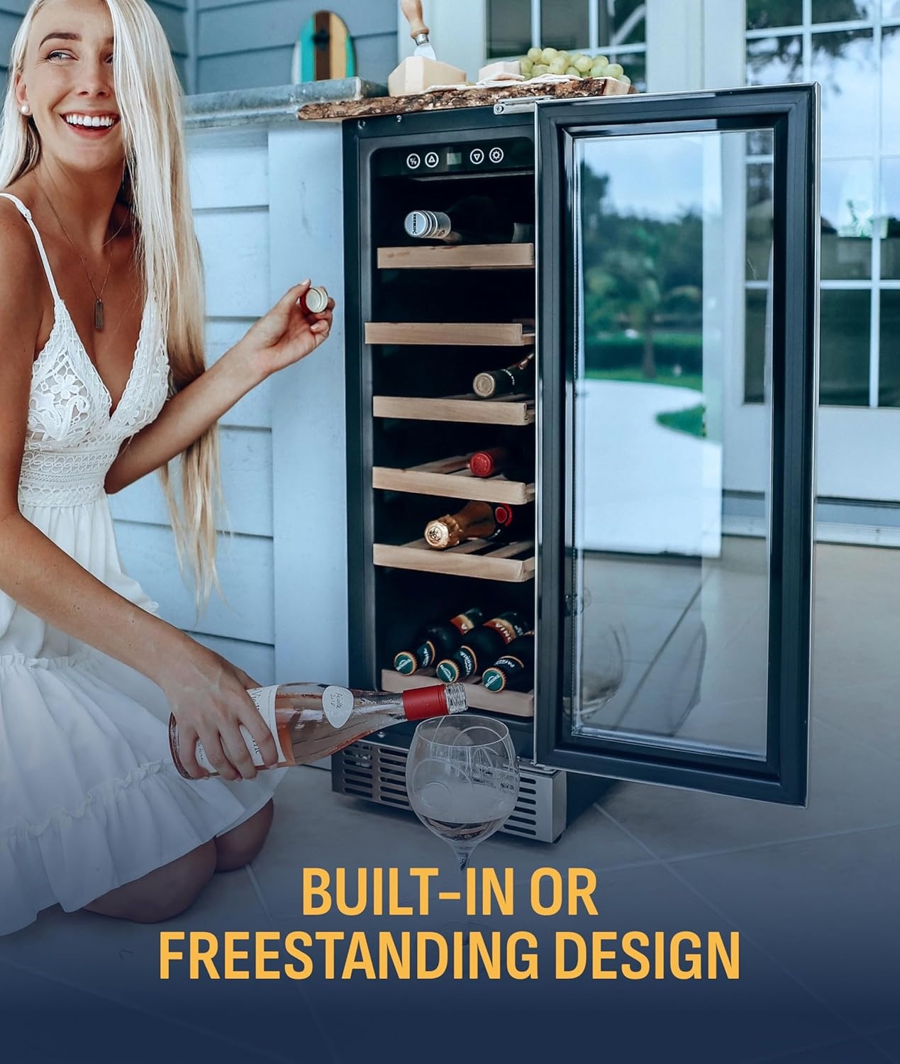 image:imageNewAir 15 Dual Zone Wine Fridge for 29 Bottles BuiltIn or Freestanding Wine Cooler Refrigerator with Glass Door Precision Temperature Control amp Beechwood Shelving Stainless Steel