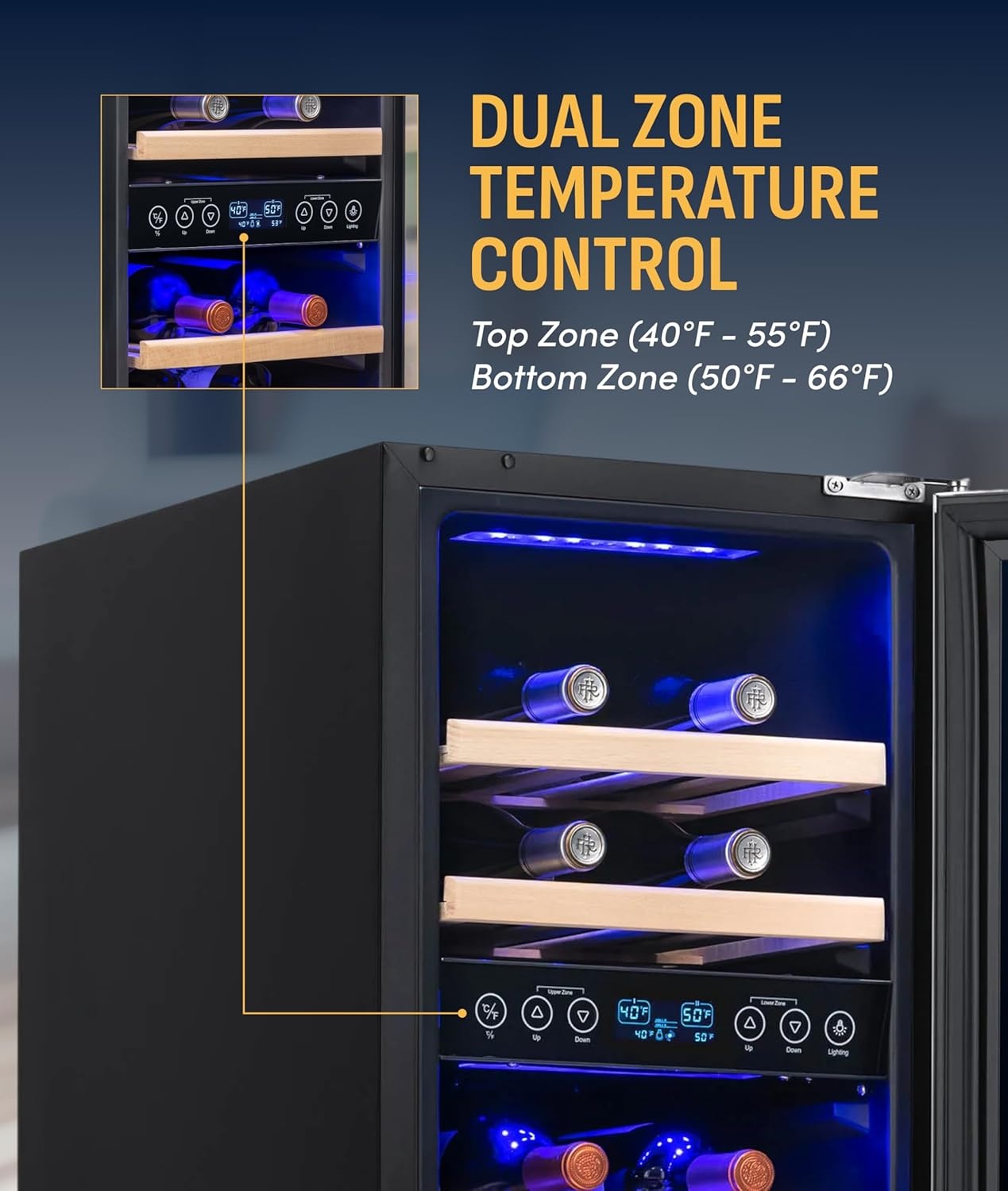 image:imageNewAir 15 Dual Zone Wine Fridge for 29 Bottles BuiltIn or Freestanding Wine Cooler Refrigerator with Glass Door Precision Temperature Control amp Beechwood Shelving Stainless Steel