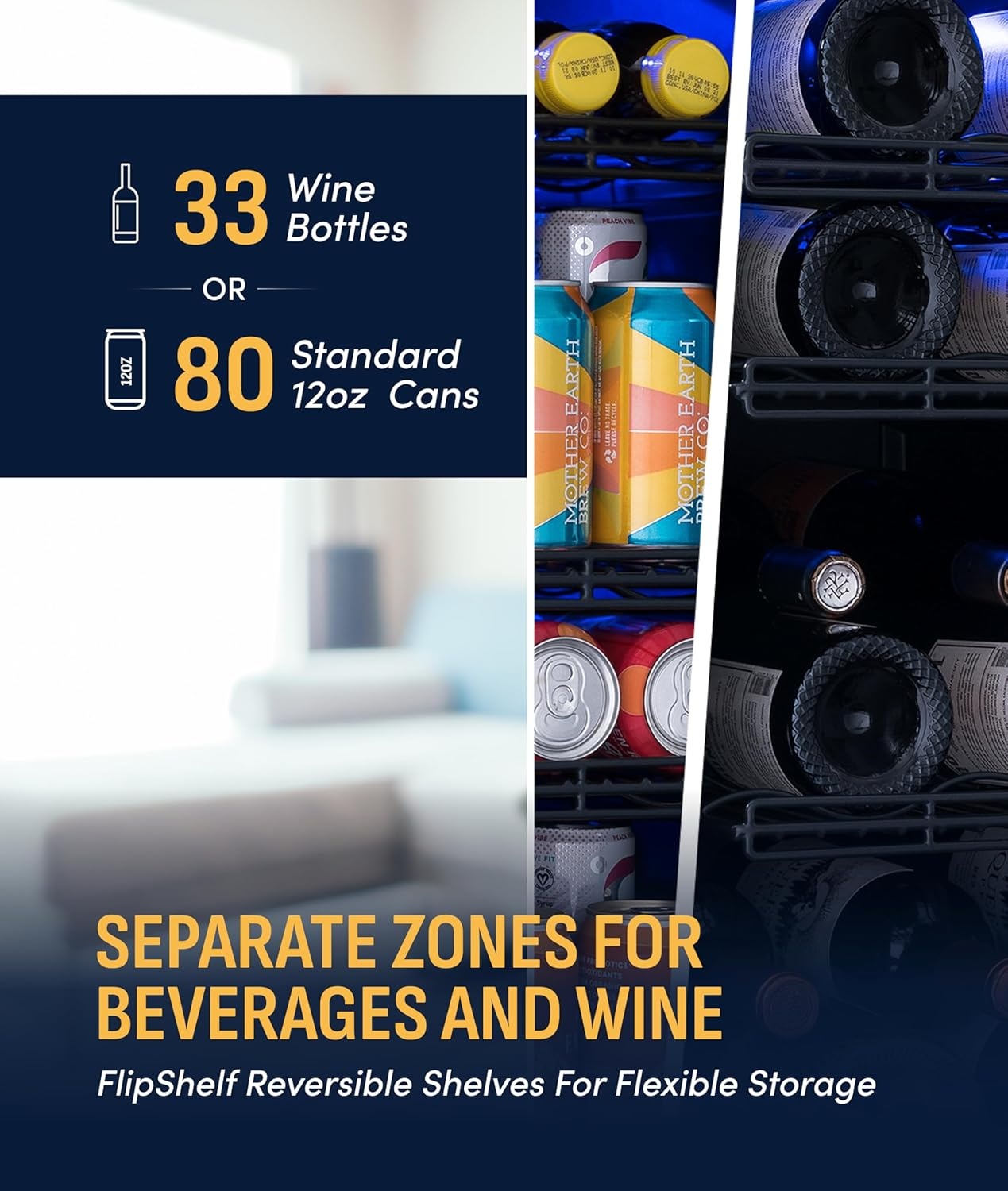 image:imageNewAir 15 Single Zone Beverage amp Wine Fridge Beverage Refrigerator amp Wine Cooler for 33 Bottles 80 Cans Freestanding or BuiltIn Under Counter Mini Fridge for Beer Wine amp Soda Stainless SteelStainless Steel